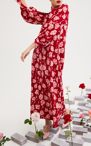 Double-Faced Rose Printed Crepe Dress展示图