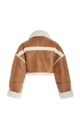 Cropped Shearling-Lined Leather Jacket展示图