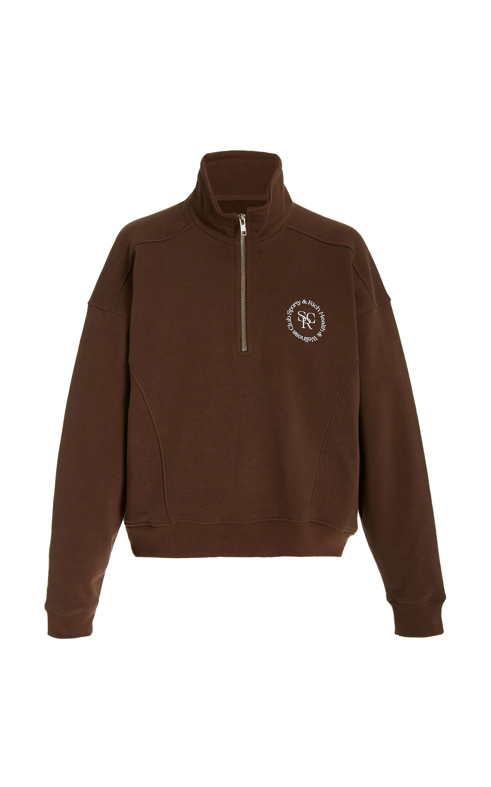 Sporty & Rich - Women's Logo-Print Cotton Half-Zip Sweatshirt - Brown - Moda Operandi