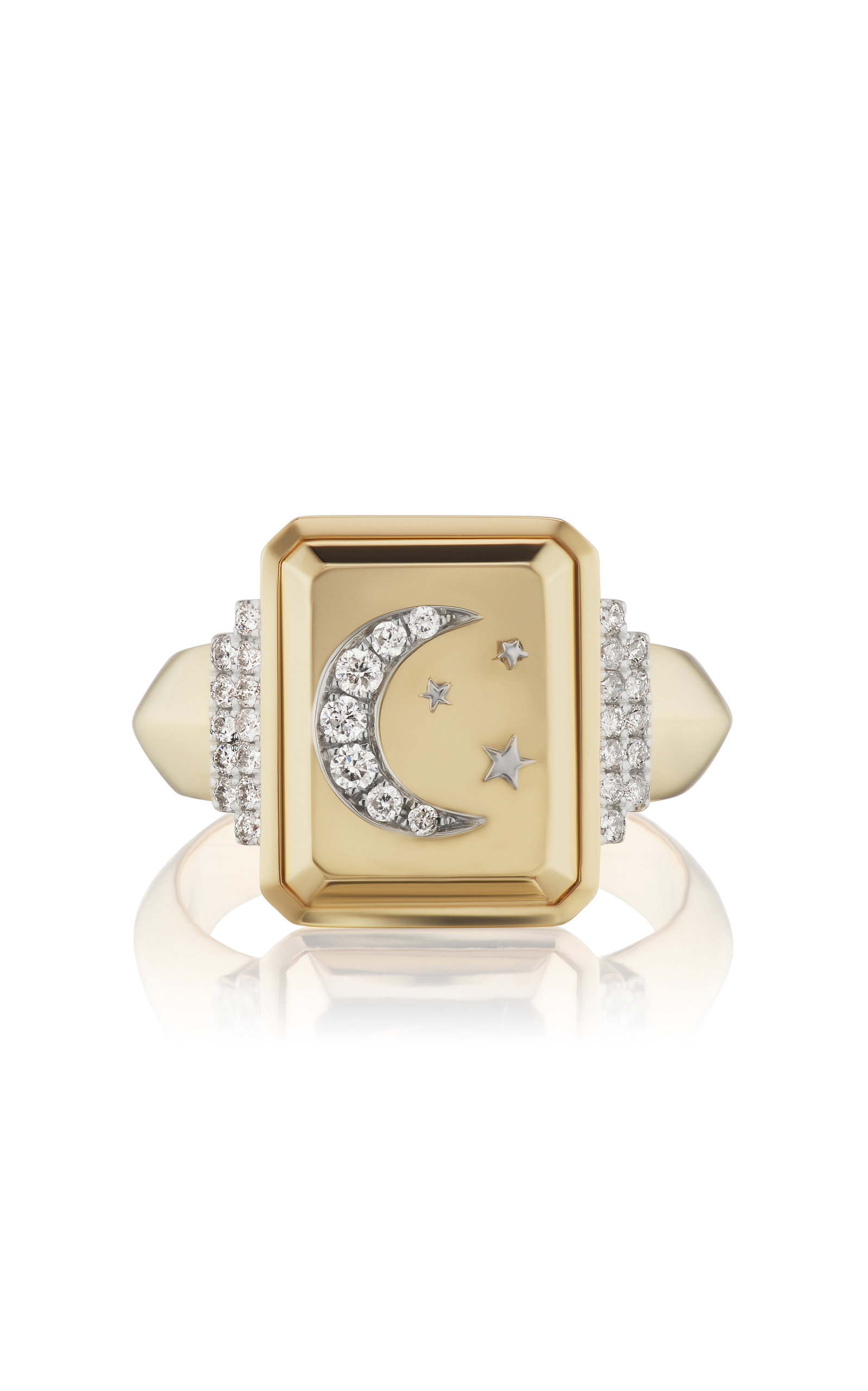 Sorellina Crescent Moon 18k Yellow Gold Diamond Signet Ring