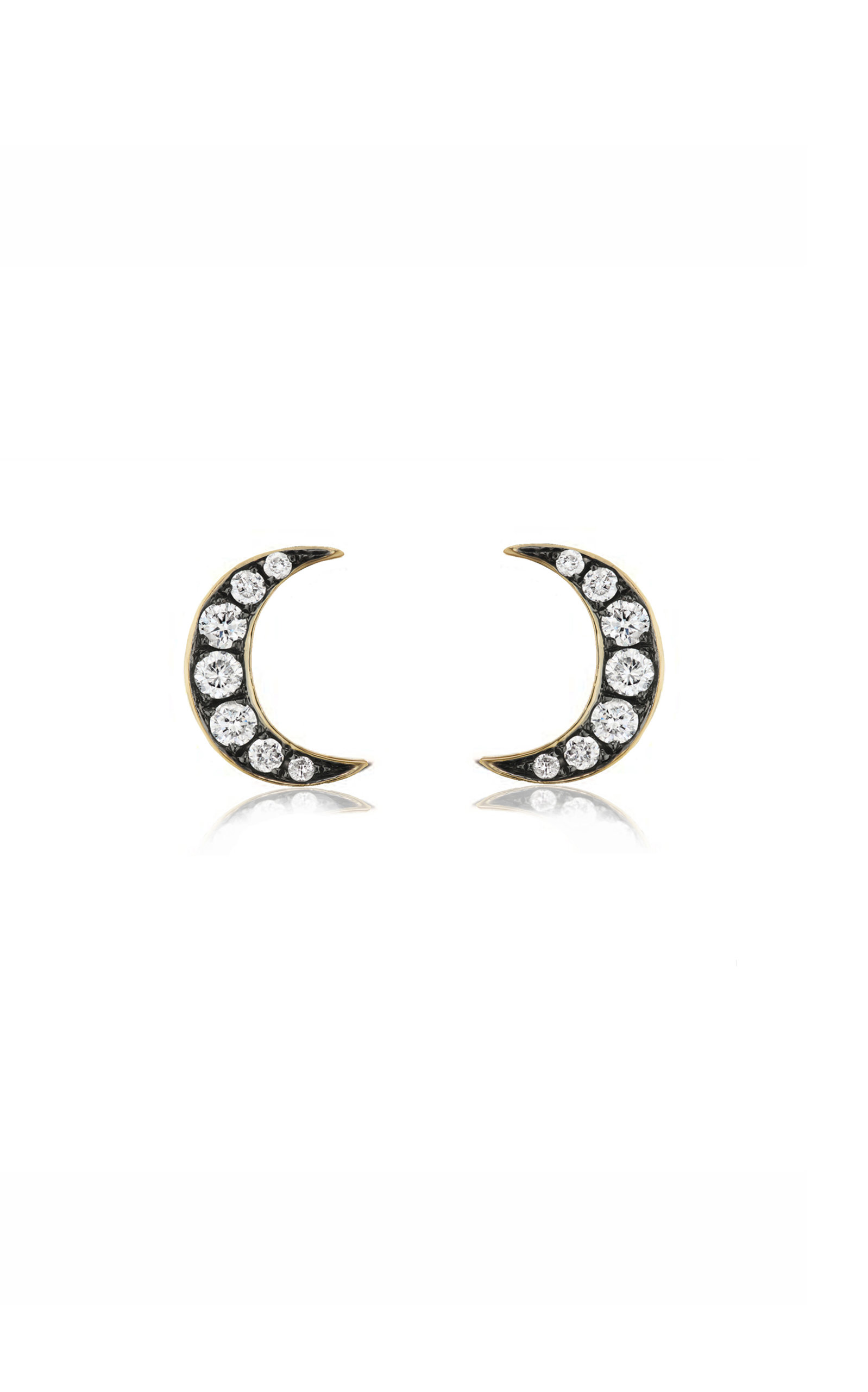 Sorellina Crescent Moon 18k Yellow Gold Diamond Earrings In Black