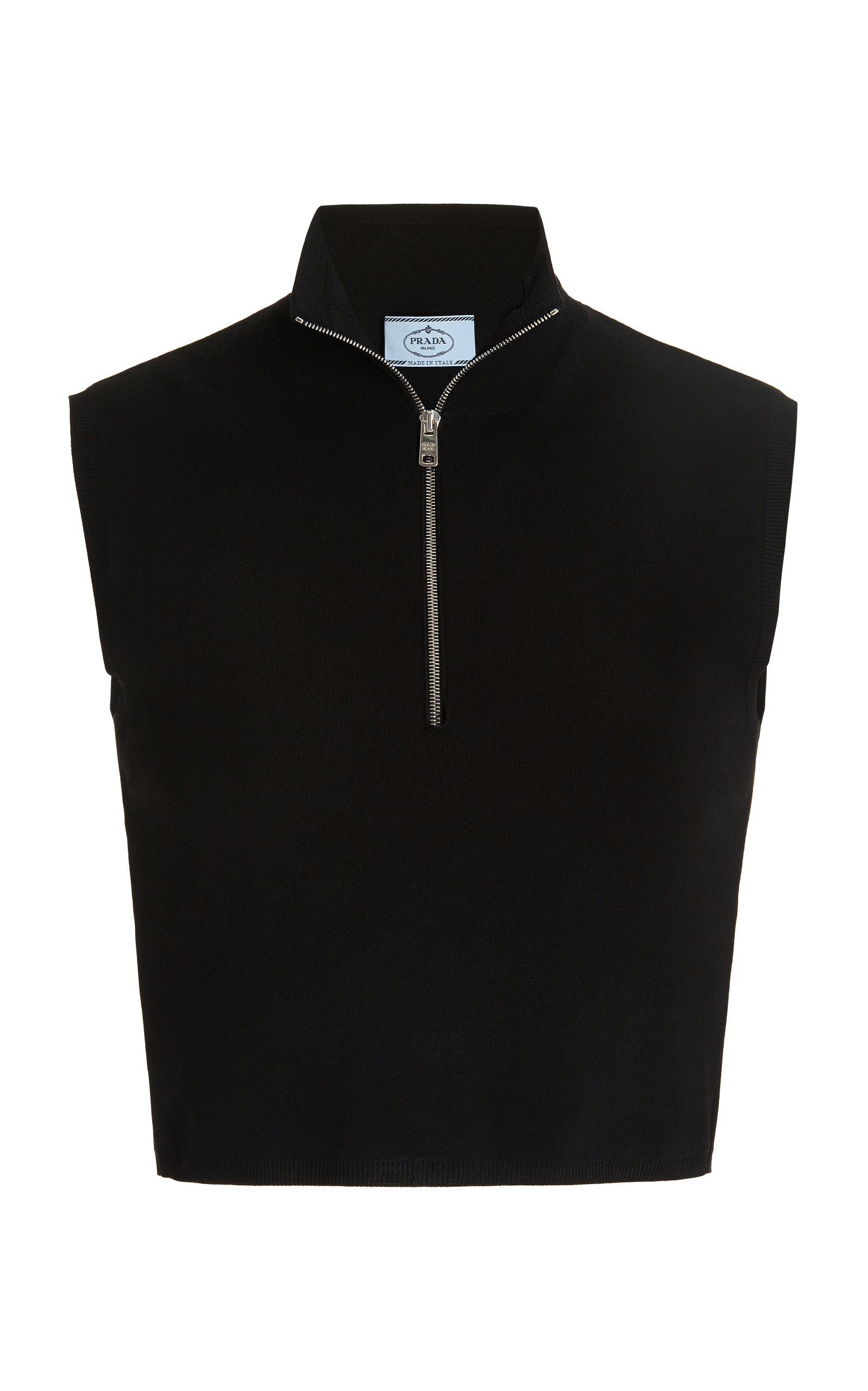 Prada - Women's Logo-Detailed Ribbed Jersey Turtleneck Crop Top - Black - IT 36 - Moda Operandi