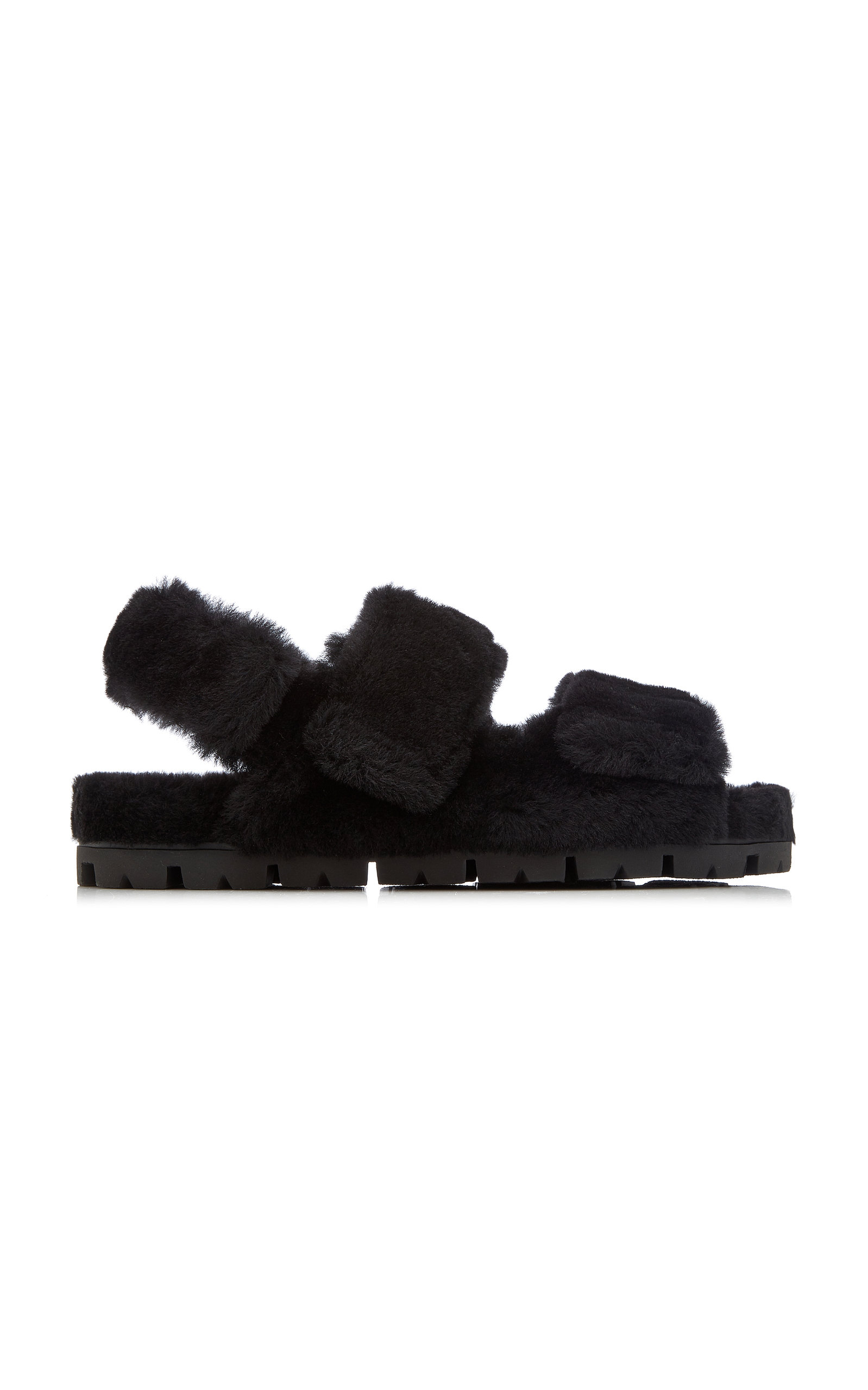 Shop Prada Shearling Sandals In Black