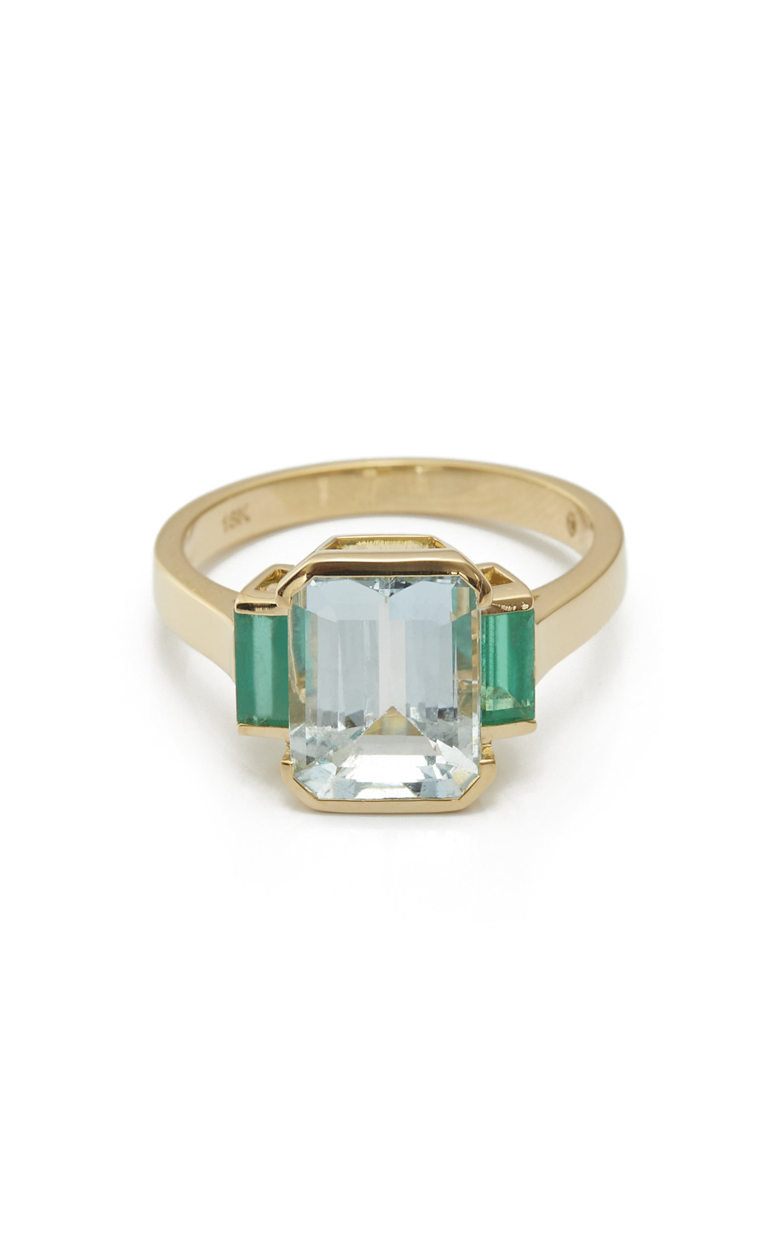 Yi Collection 18k Gold; Aquamarine And Emerald Deco Ring In Multi