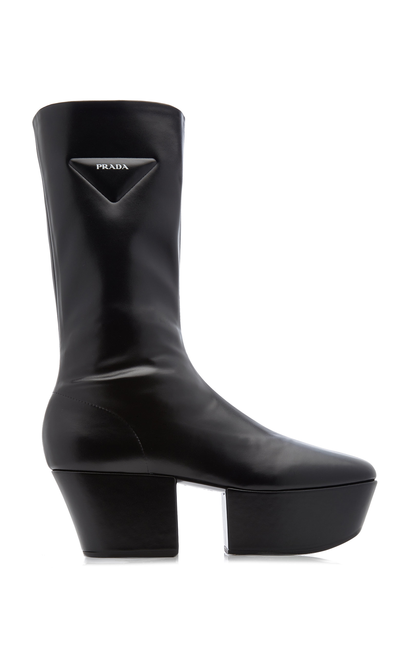 Prada - Women's Platform Stretch Leather Boots - Black/white - Moda Operandi