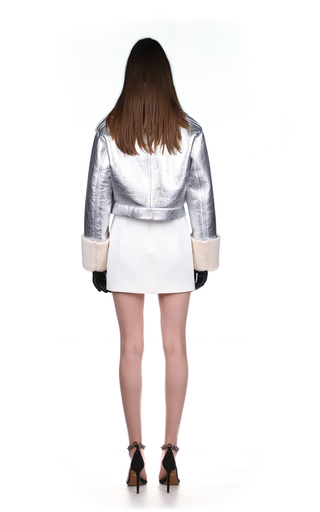 Metallic Cropped Shearling Leather Jacket展示图