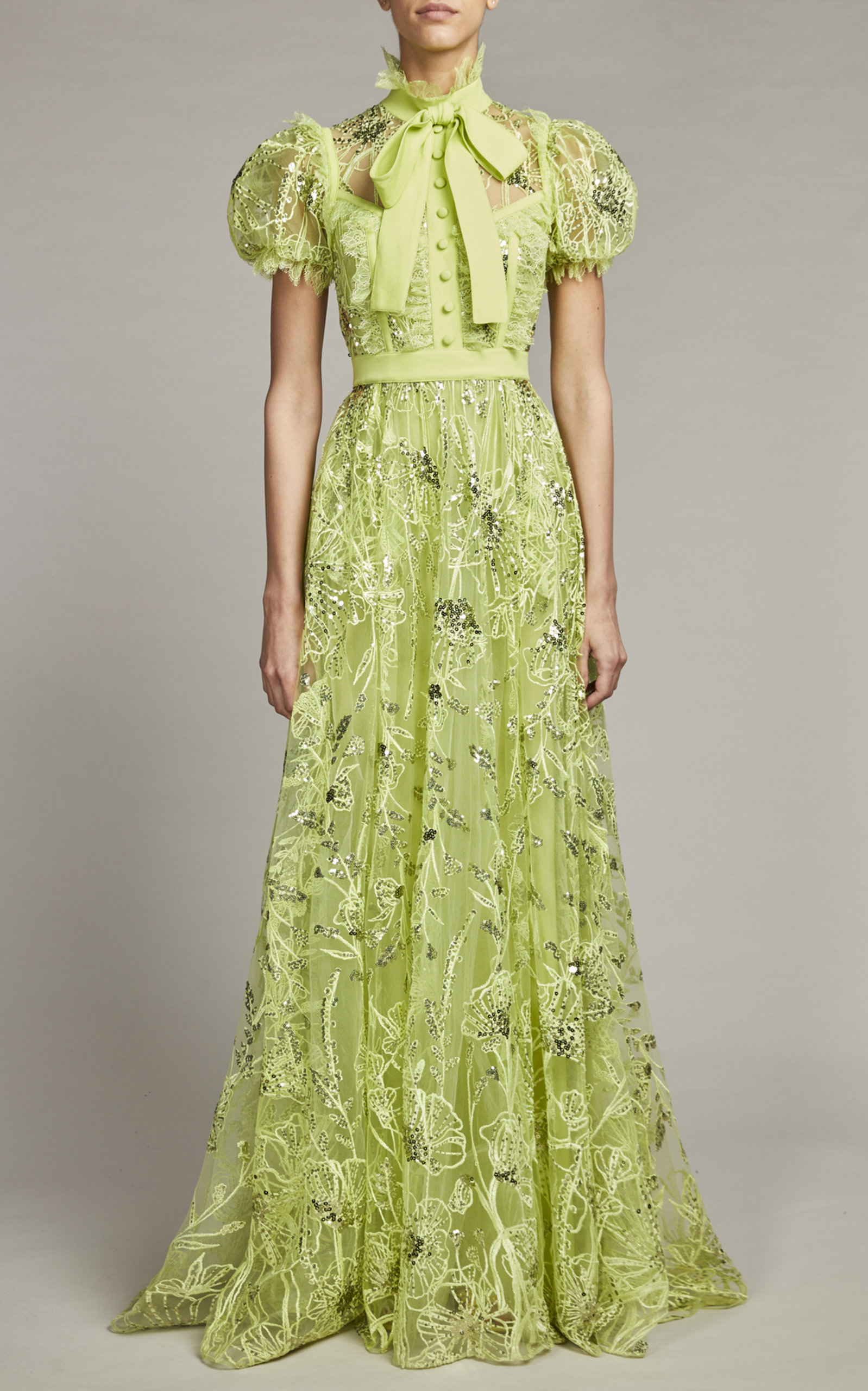 Elie Saab Women's Embroidered Tulle Maxi Dress In Green | ModeSens