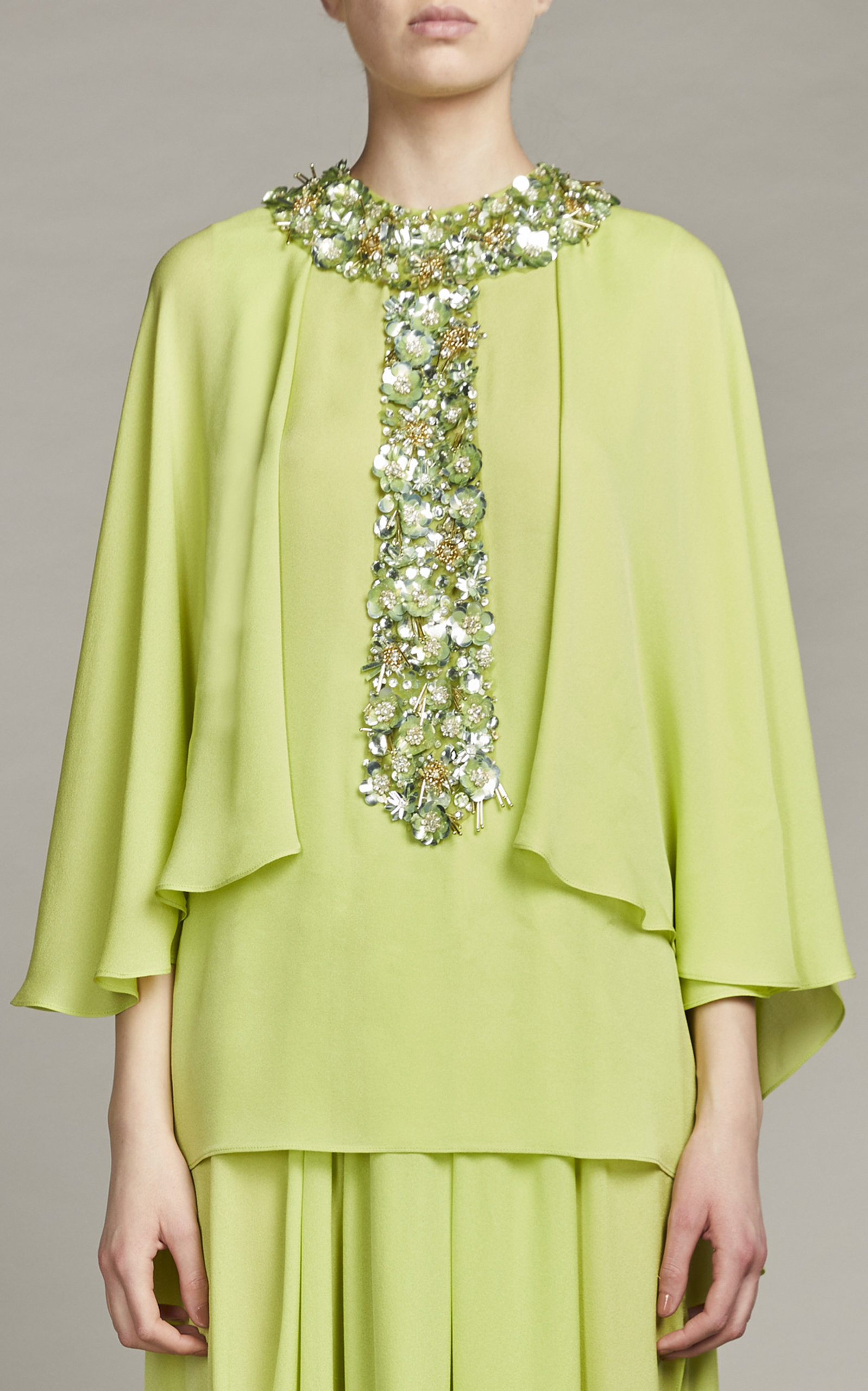 Elie Saab Women's Embellished Silk Top In Green