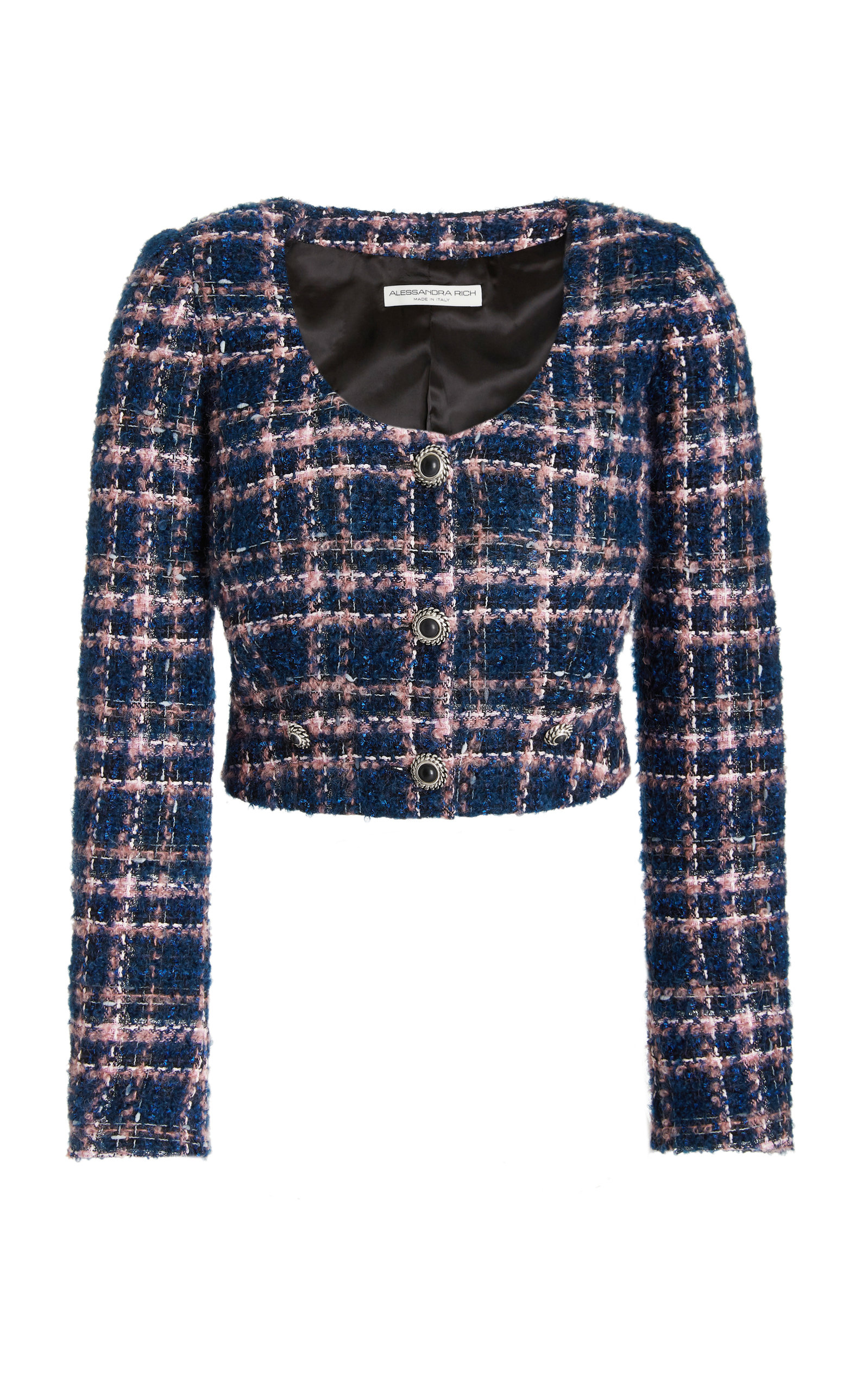 Alessandra Rich Women's Checked Tweed Cropped Jacket