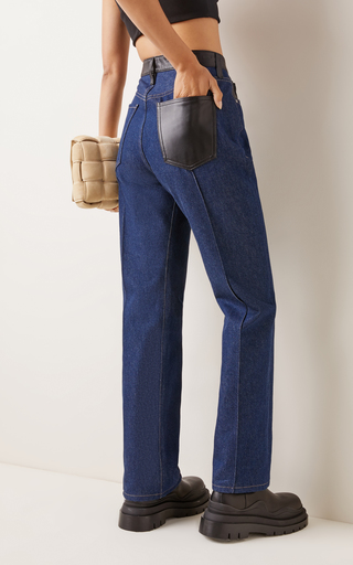 The Martin Leather-Trimmed Rigid High-Rise Straight-Leg Jeans展示图