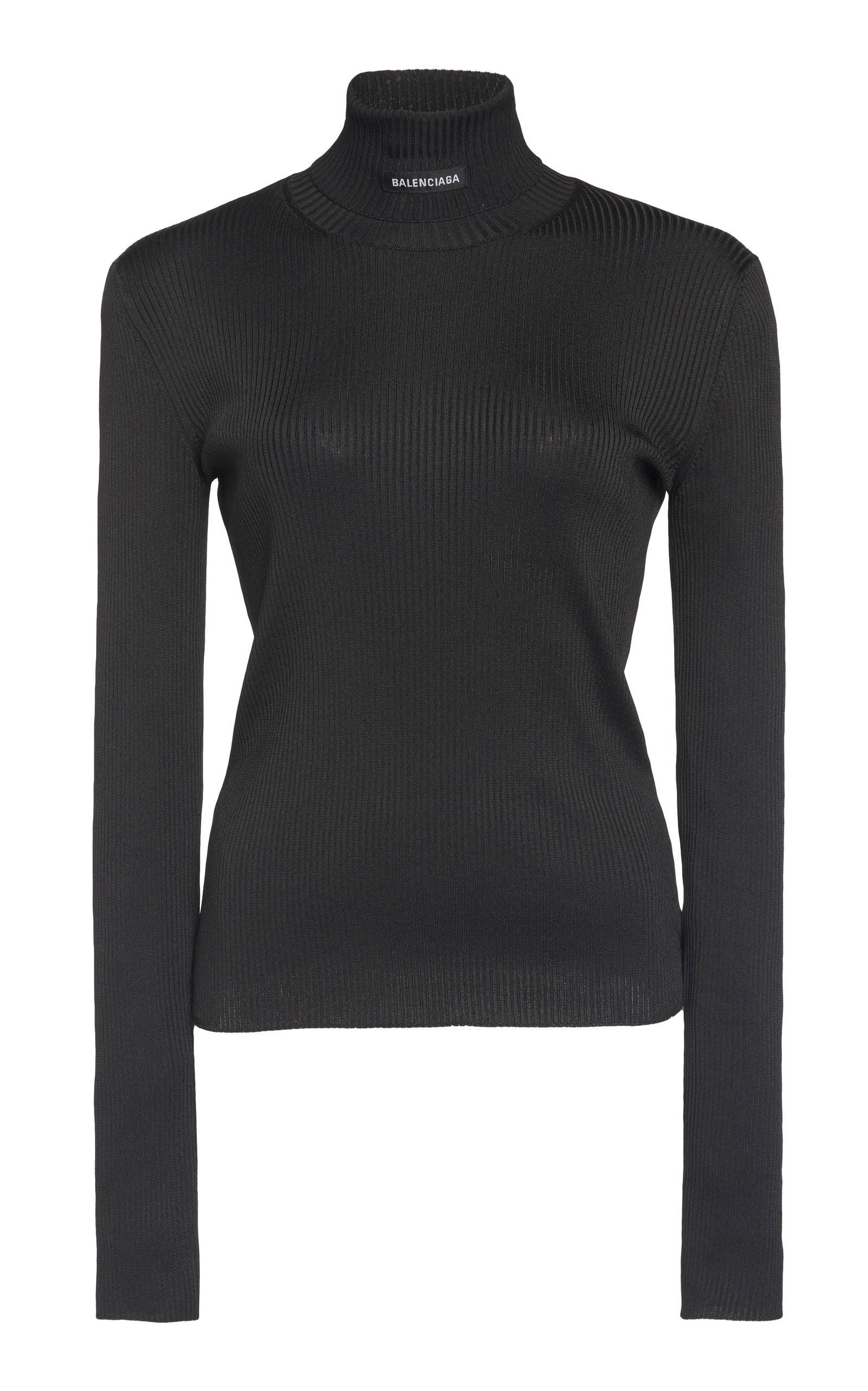 Balenciaga - Women's Logo-Detailed Ribbed-Knit Turtleneck - Black - Moda Operandi