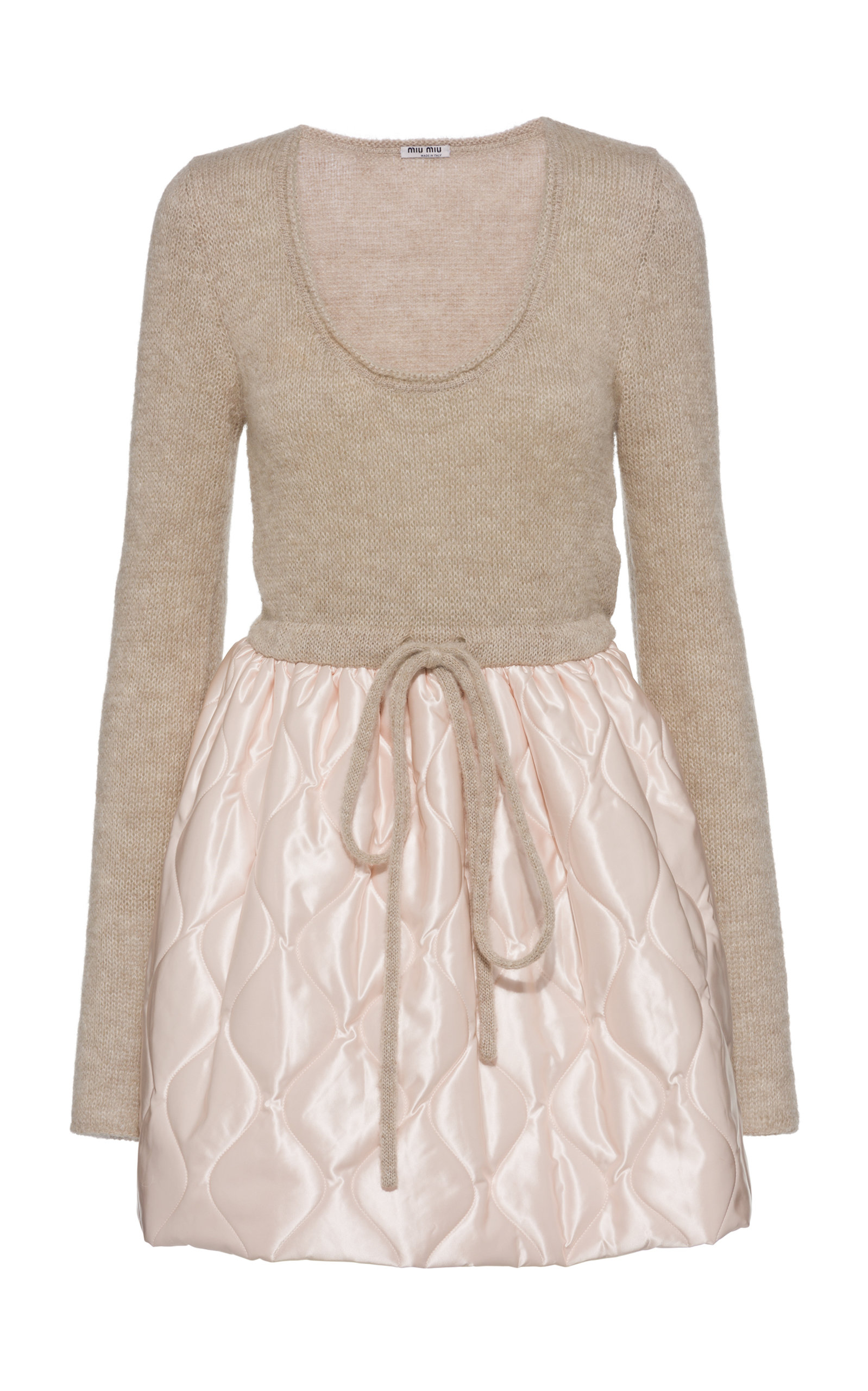 Shop Miu Miu Quilted Nylon And Mohair-blend Mini Dress In Neutral