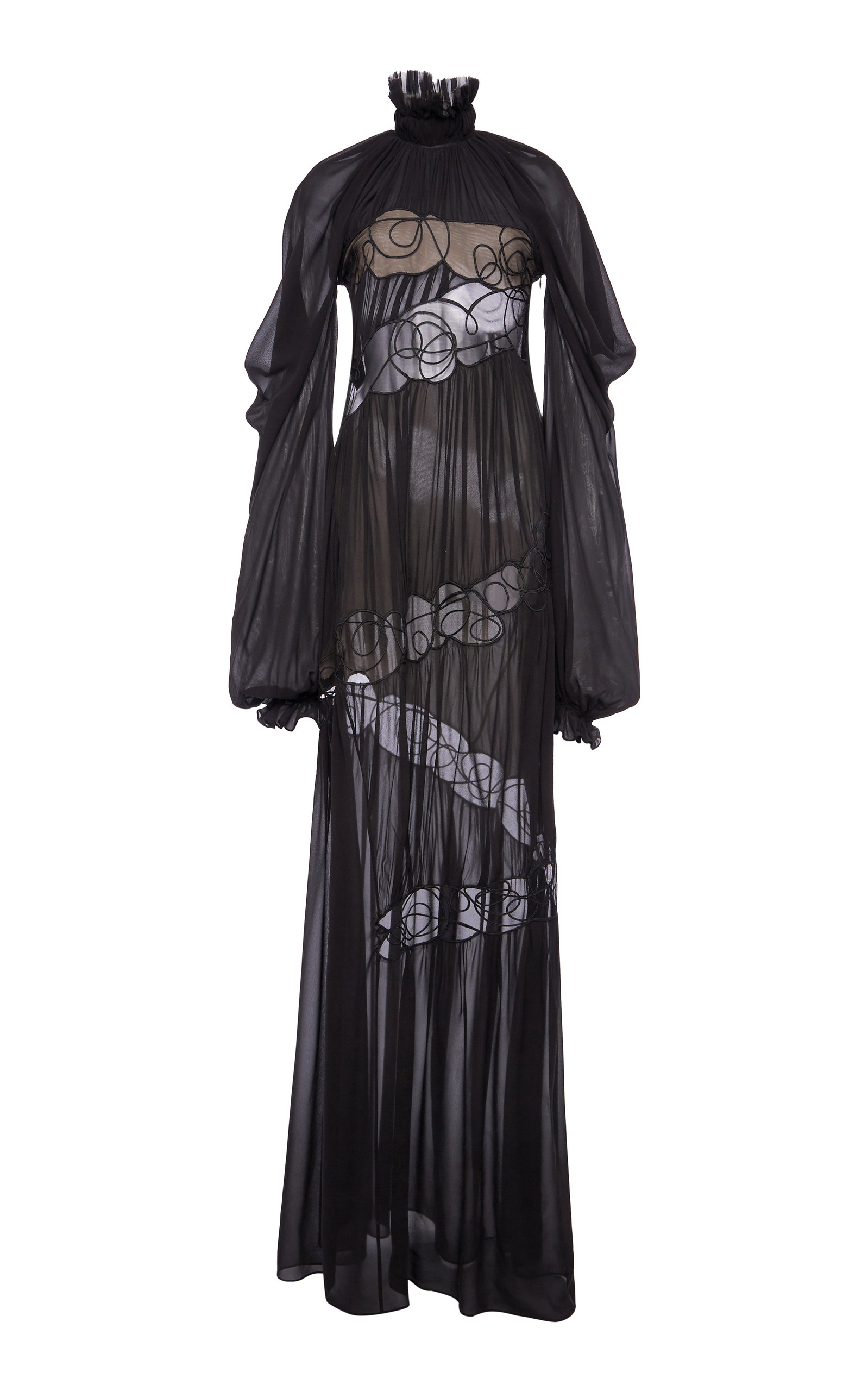 TOM FORD WOMEN'S BALLOON-SLEEVE EMBROIDERED SILK GOWN