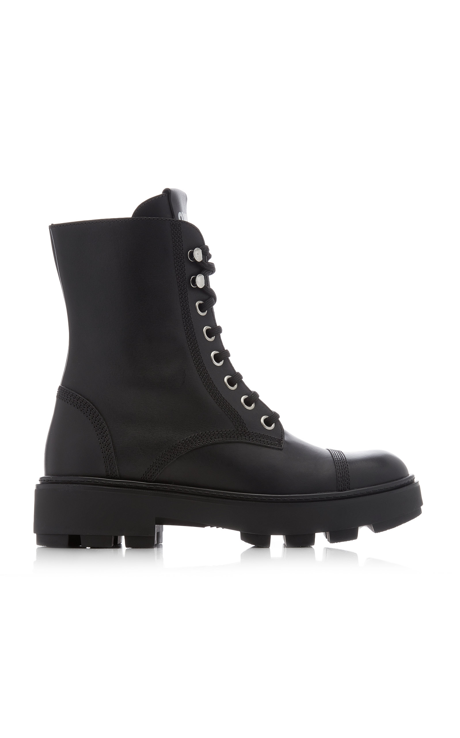 Miu Miu - Leather Combat Boots - Black - IT 37 - Moda Operandi