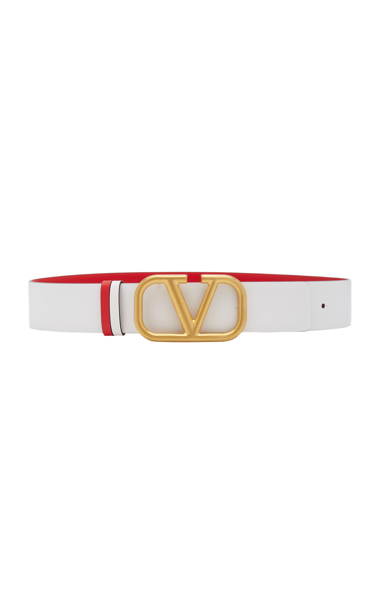 Valentino - Women's Valentino Garavani VLogo Reversible Leather Belt - White - 65 cm - Moda Operandi