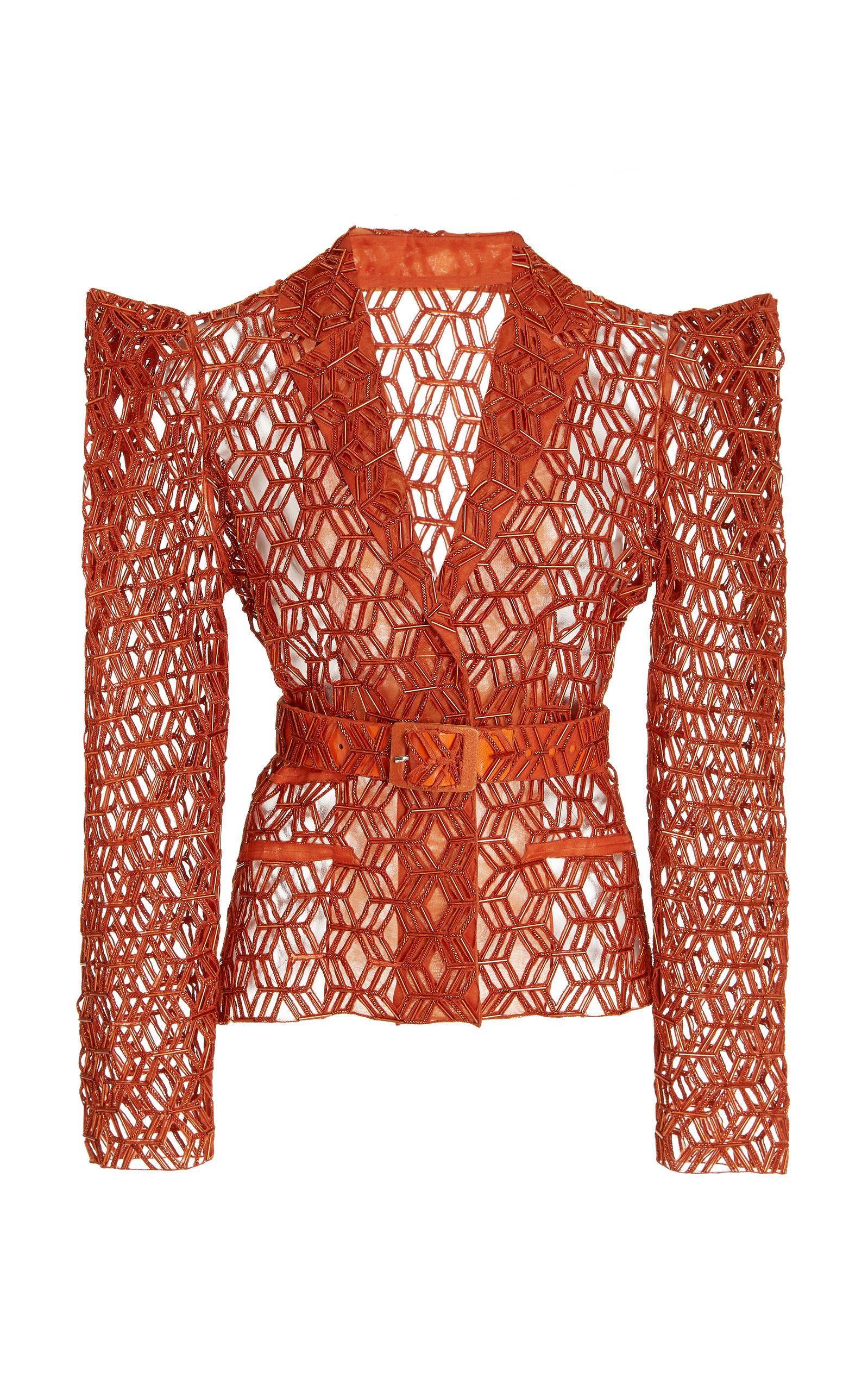 Aliã©tte Women's Beaded Lasercut Silk Chiffon Blazer In Orange