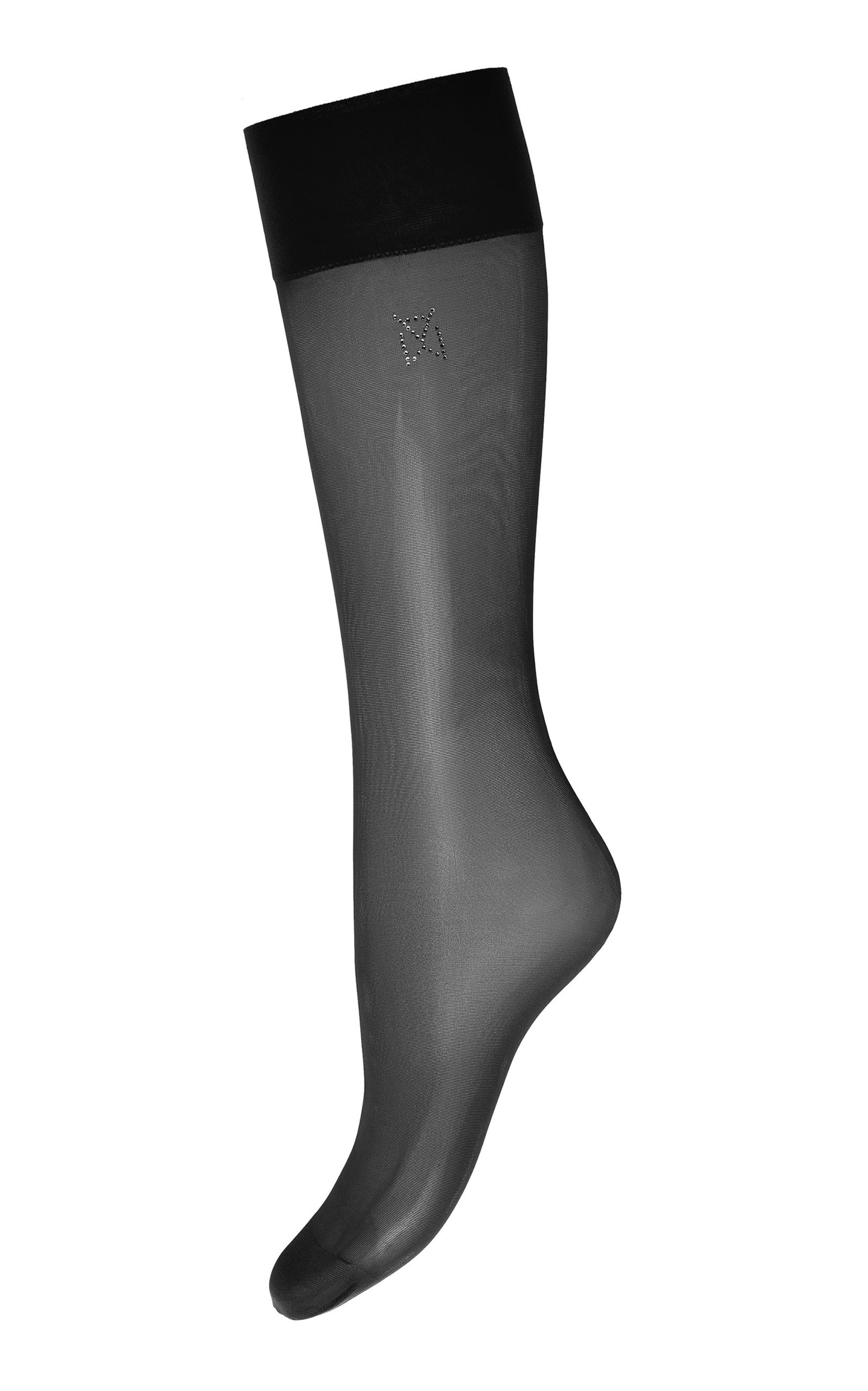 Amina Muaddi - Women's x Wolford Long Crystal-Embellished Mesh Logo Socks - Black/white - Moda Operandi