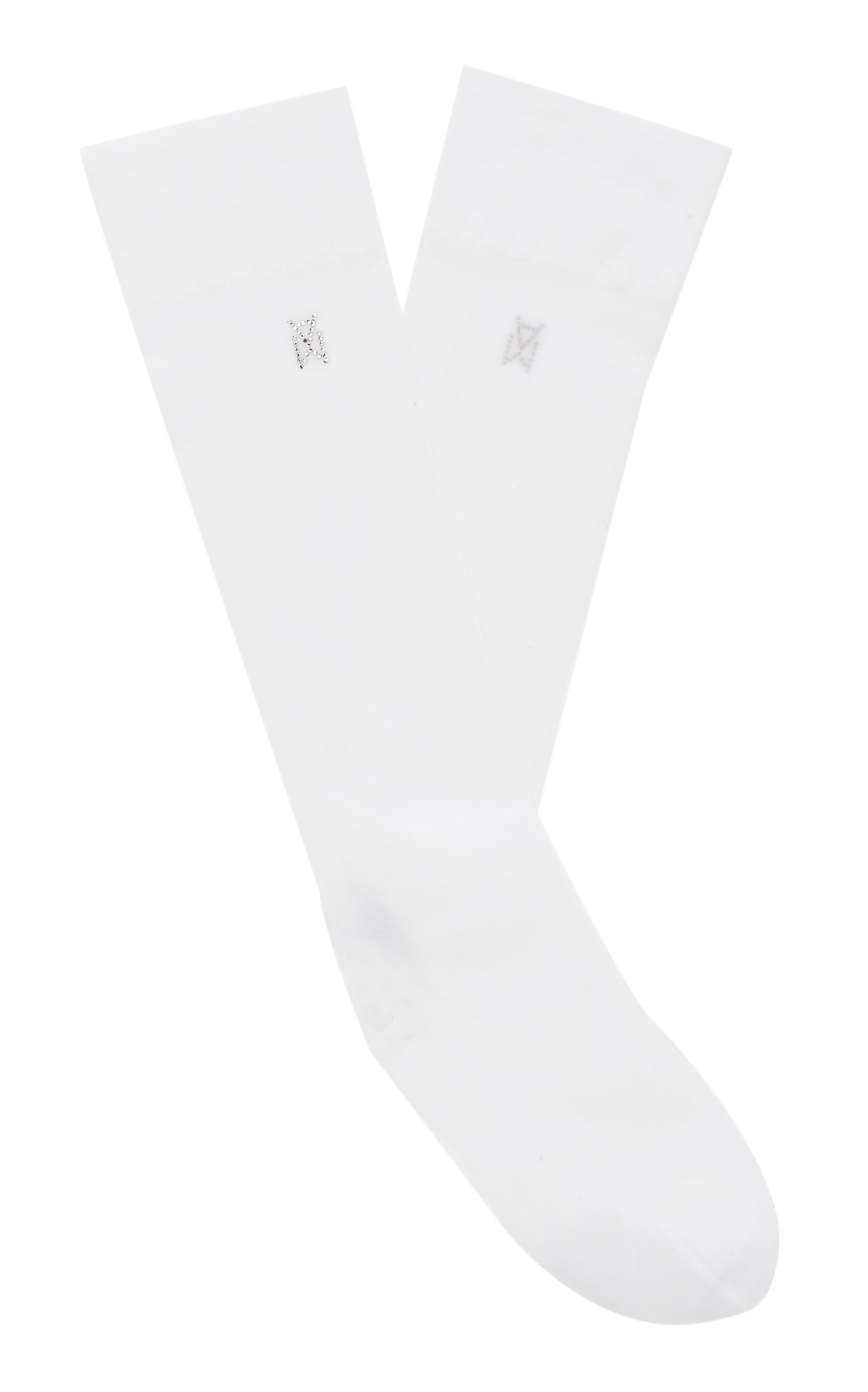 Amina Muaddi - Women's x Wolford Long Crystal-Embellished Mesh Logo Socks - Black/white - Moda Operandi