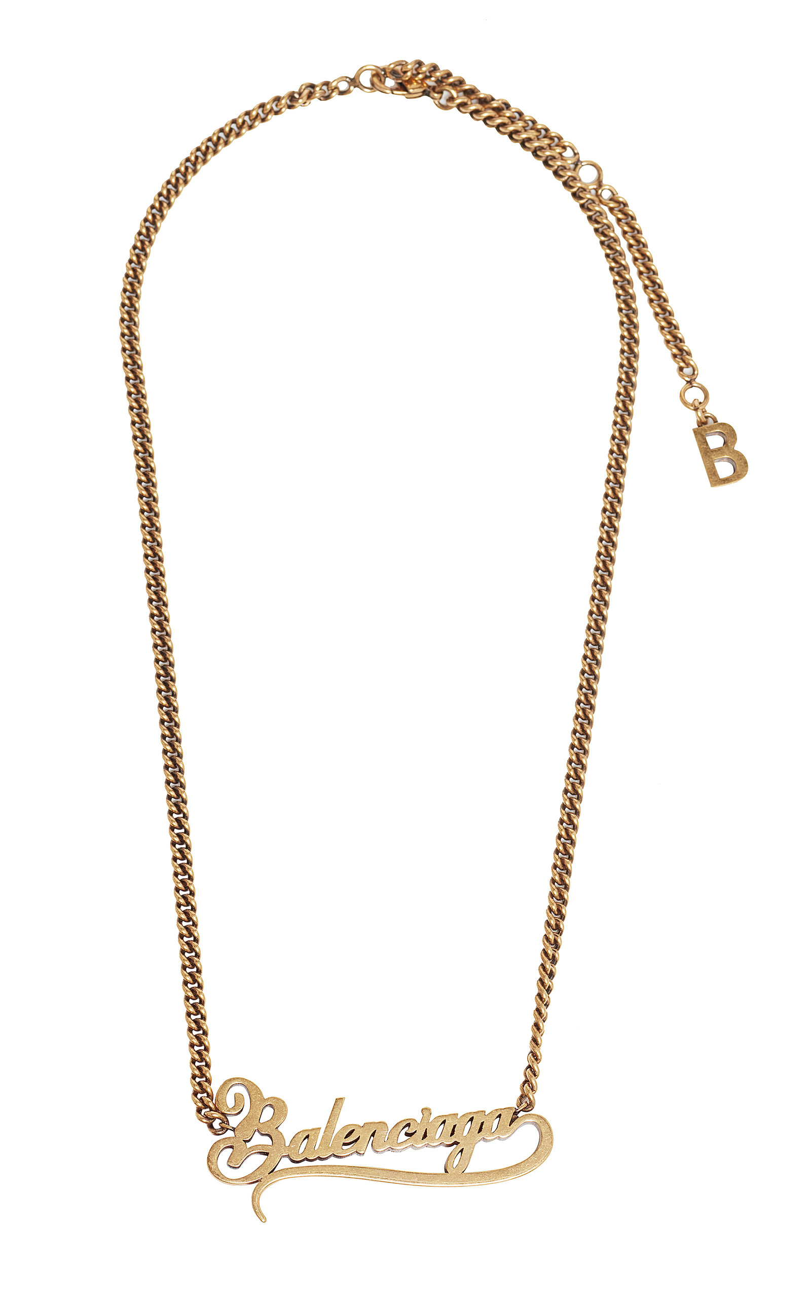 Balenciaga Cursive Logo-embellished Brass Pendant Necklace In Gold