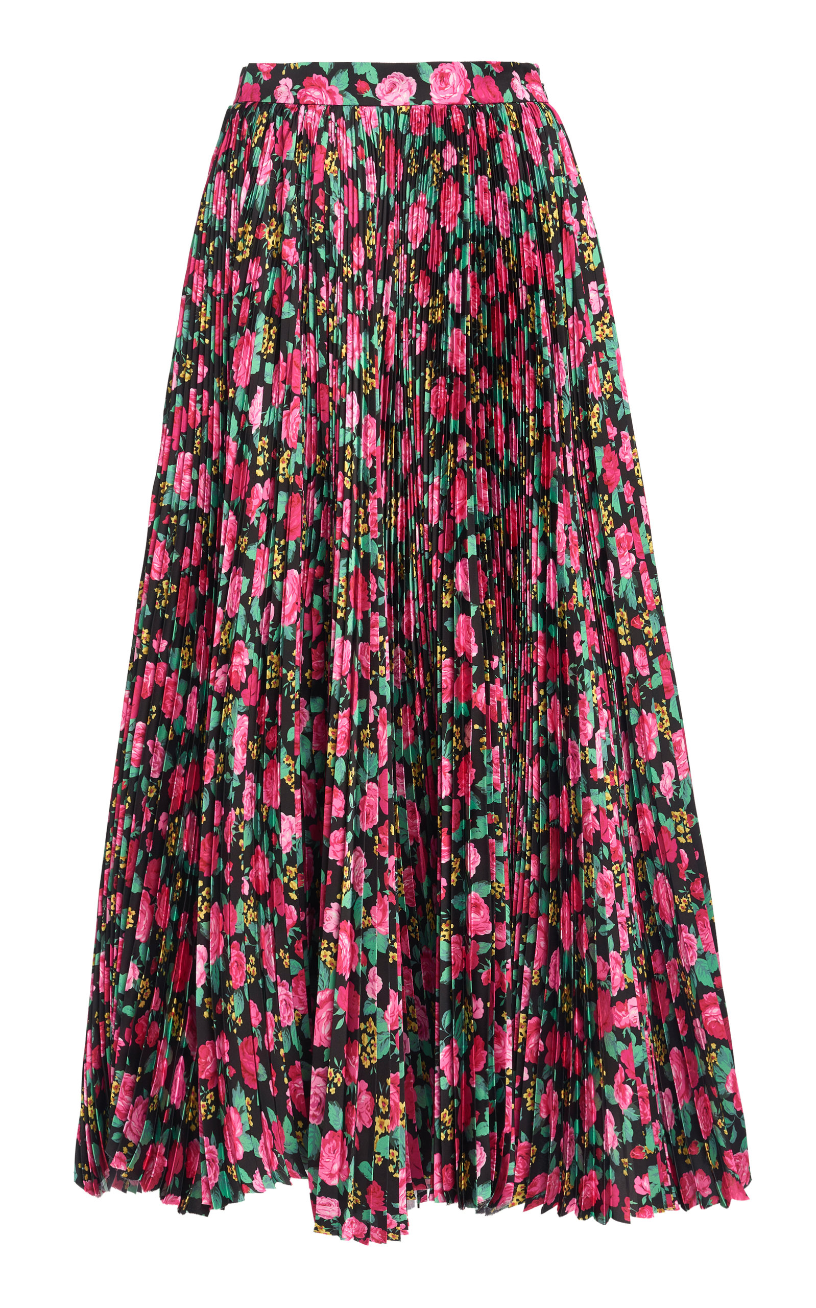 Balenciaga - Women's Pleated Floral Satin Raw-Hem Maxi Skirt - Floral - Moda Operandi