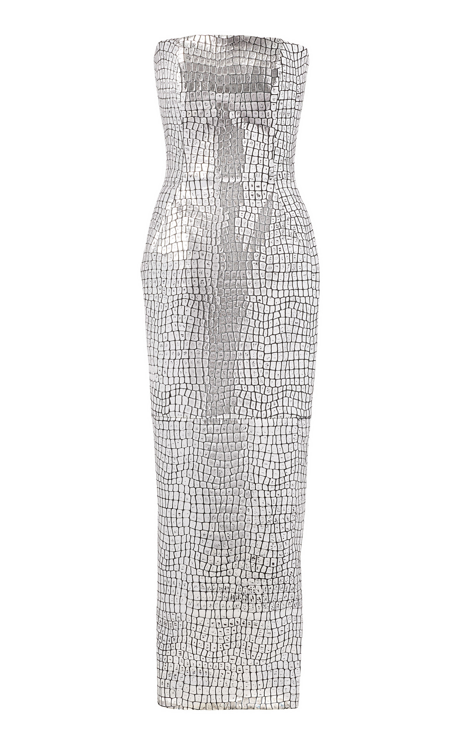 Brandon Maxwell Women's Croc-Effect Foiled Leather Strapless Midi Dress