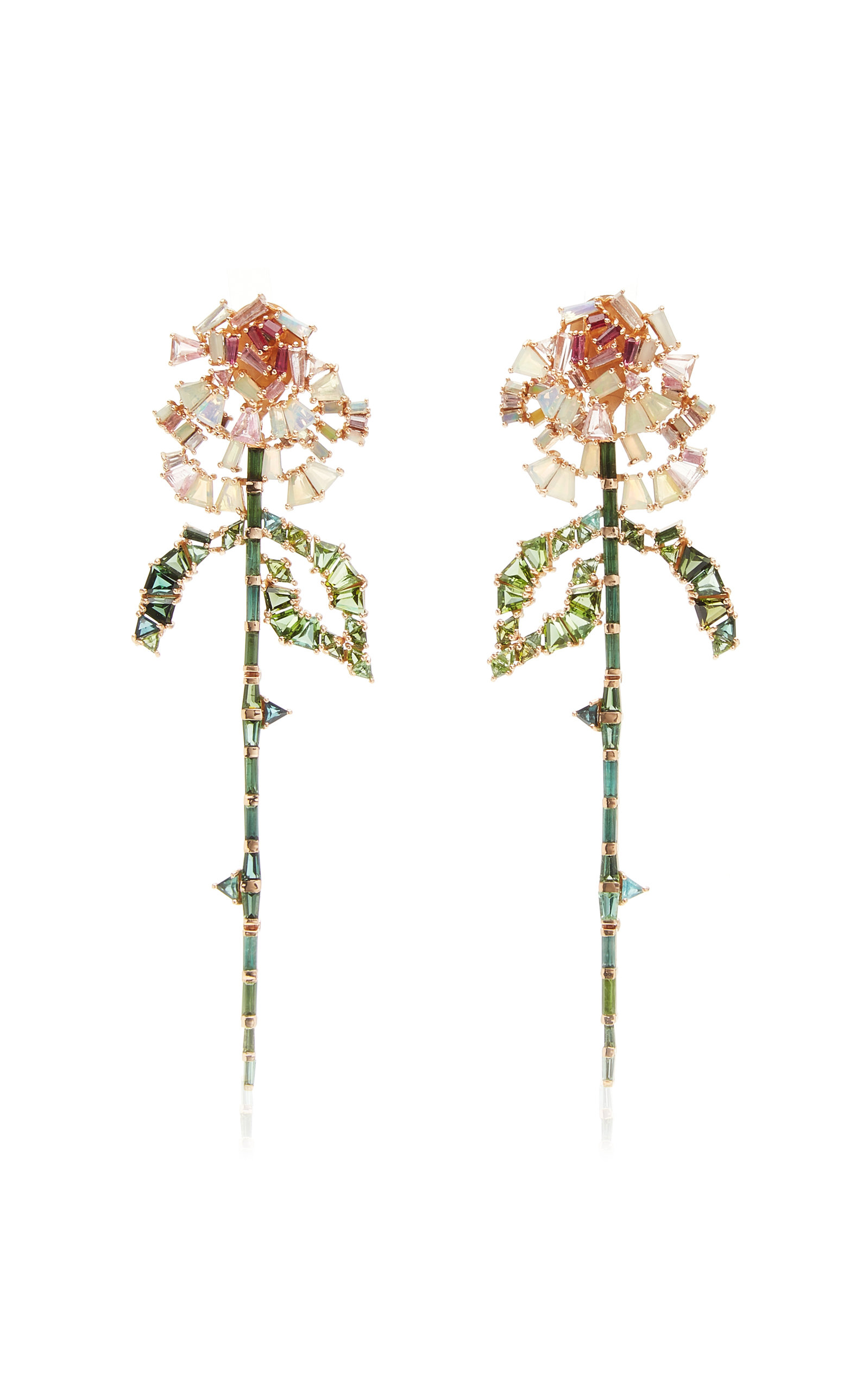 Nak Armstrong 20k Recycled Rose Gold Rose And Stem Earrings In Multi
