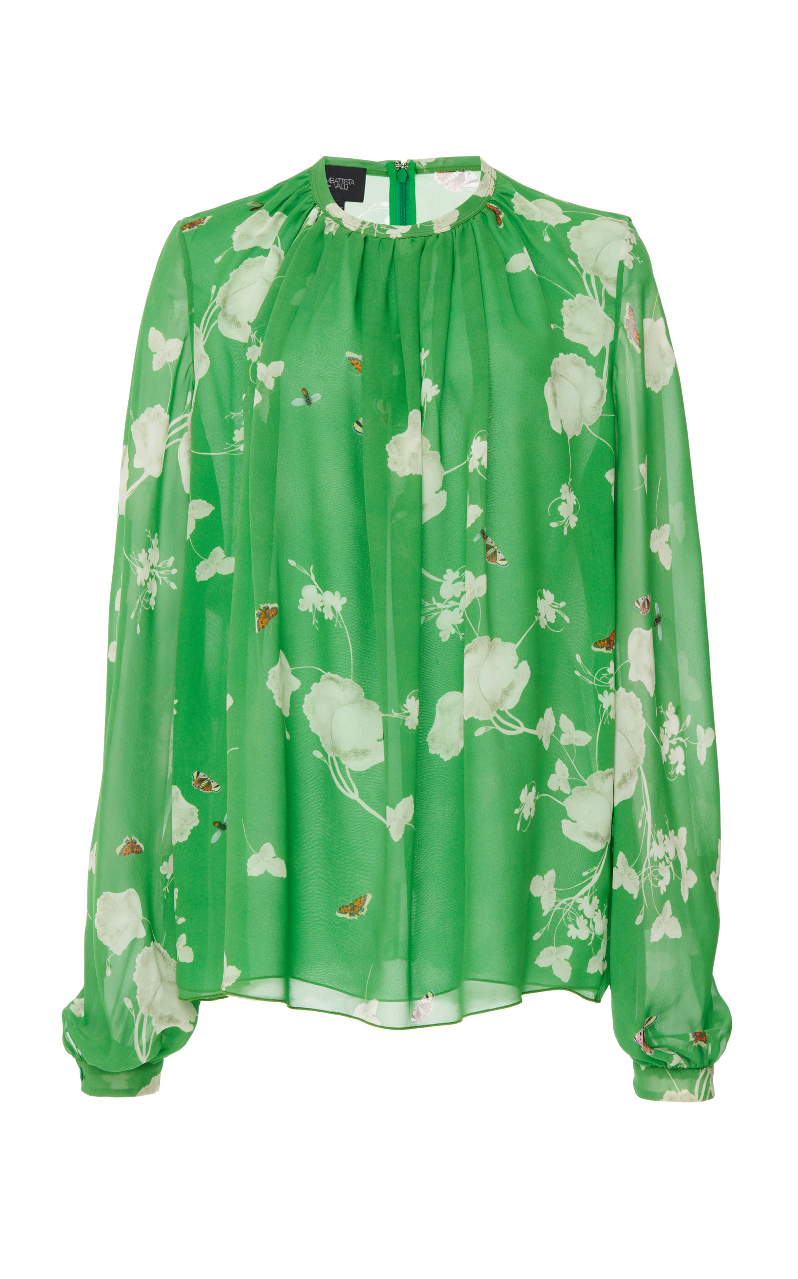 Giambattista Valli Floral-print Silk Blouse in Green Womens Clothing Tops Blouses 