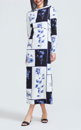 Floral Printed Crepe Long Sleeve Column Dress展示图