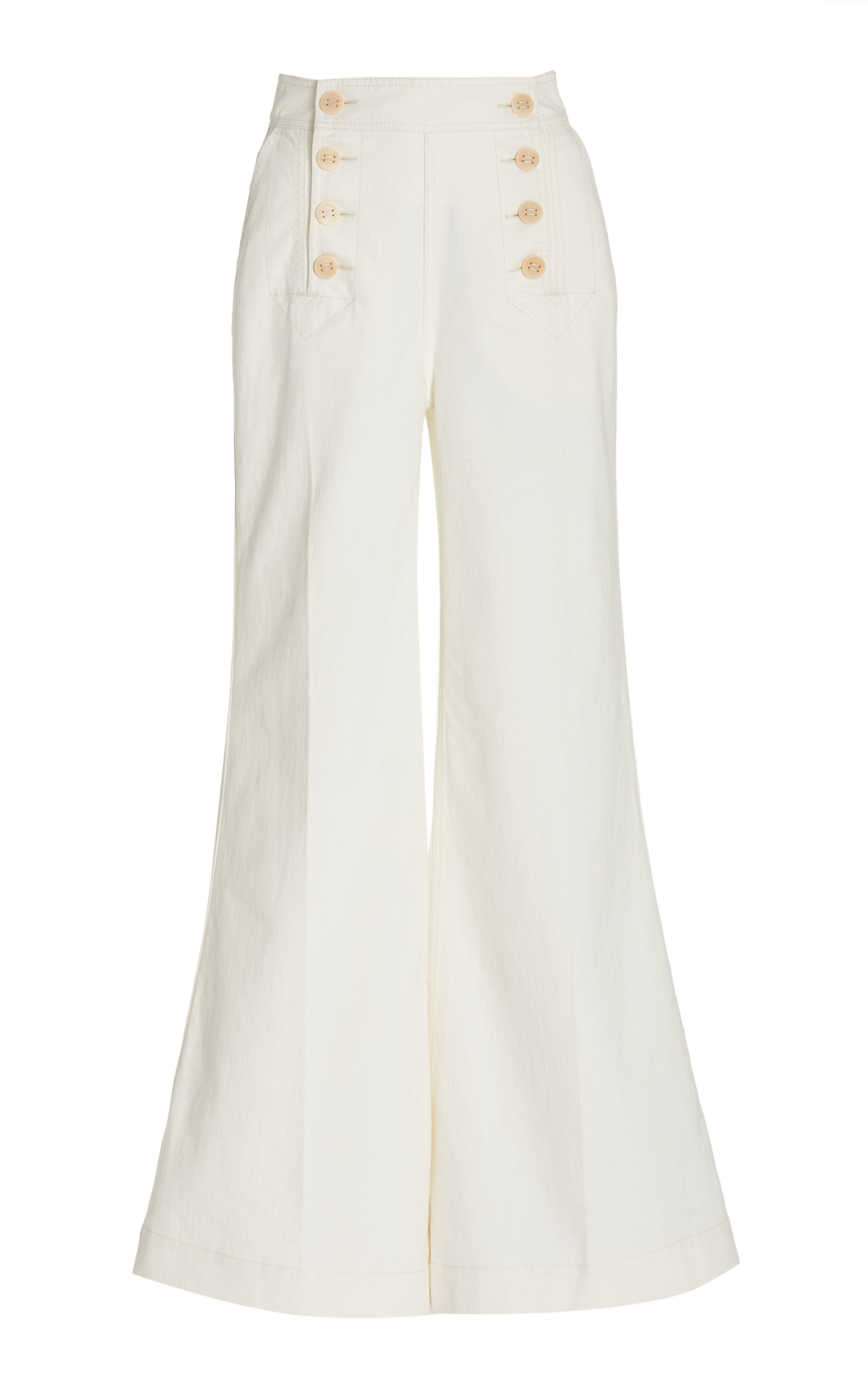Zimmermann - Women's Postcard Rigid High-Rise Flared-Leg Sailor Jeans - White - Moda Operandi