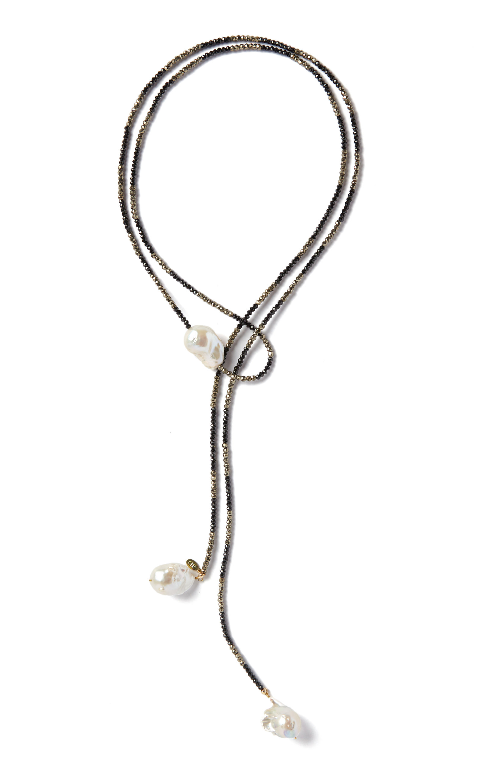 Pearl; Spinel; Pyrite Gold-Filled Lariat Necklace