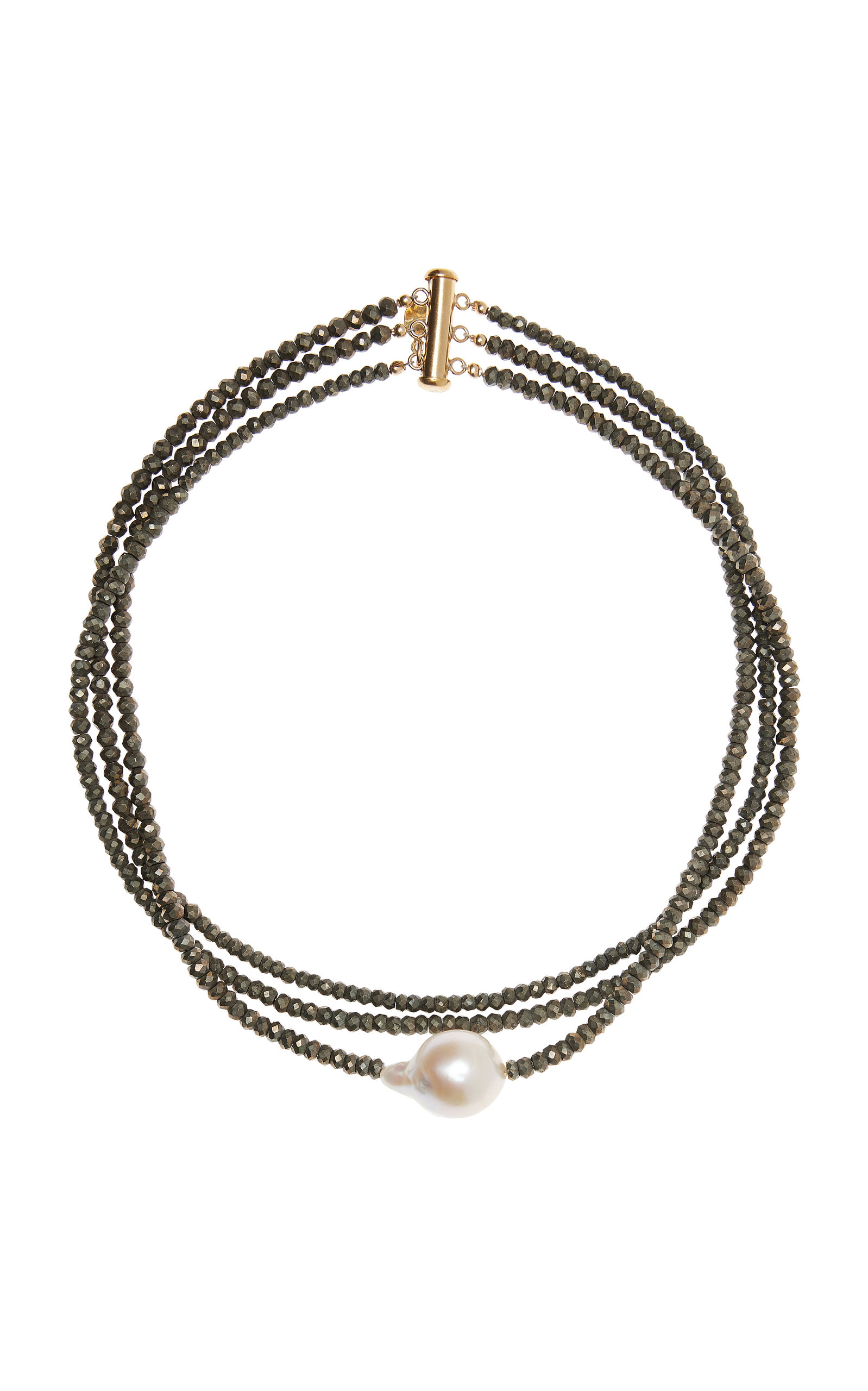 Pearl; Pyrite Gold-Filled Choker