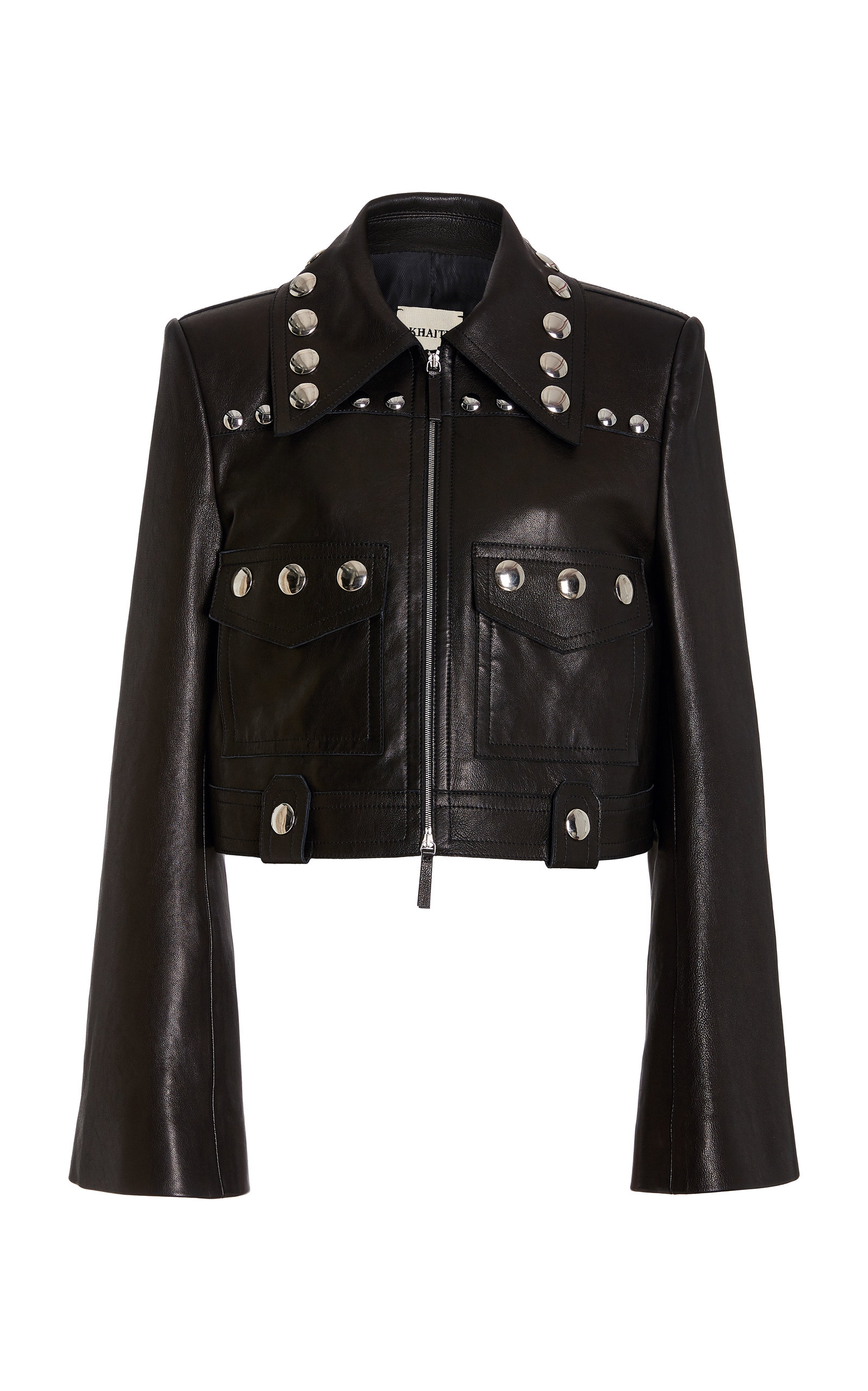 Khaite Women's Lyle Studded Leather Cropped Biker Jacket