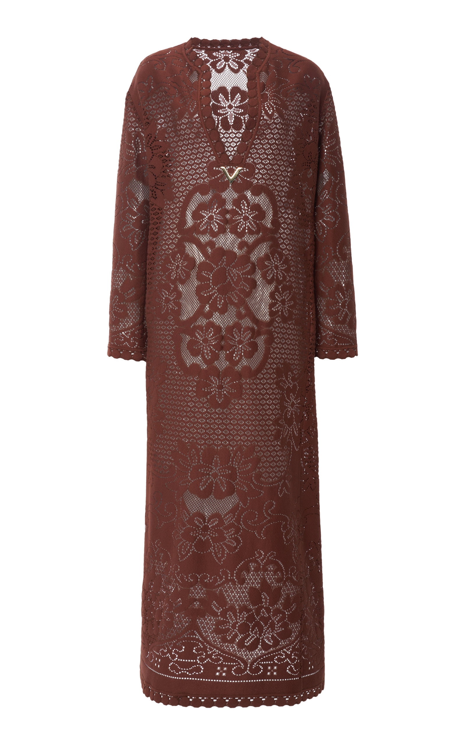 Valentino - Women's Crocheted Cotton-Blend Midi Dress - Brown - Moda Operandi