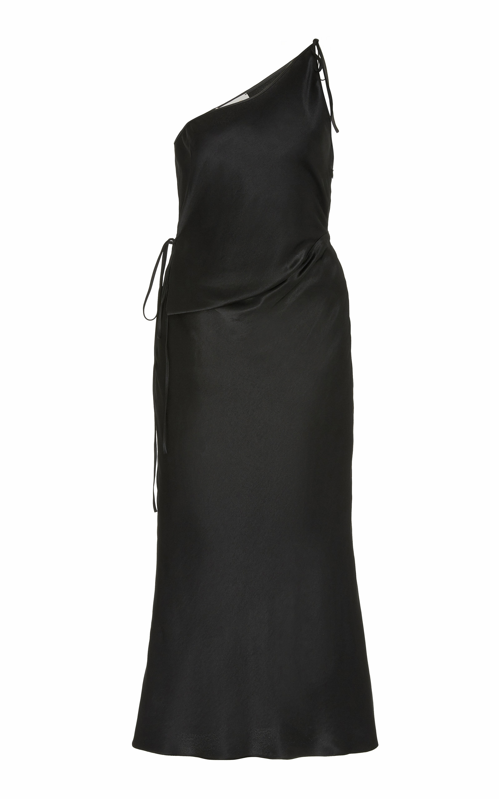 Matãriel Women's One-shoulder Crinkle-satin Midi Dress In Black