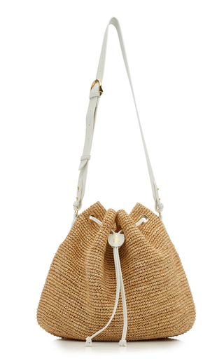 Joni Leather-Trimmed Raffia Drawstring Bag展示图
