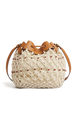 Joni Leather-Trimmed Macram�� Drawstring Bag展示图