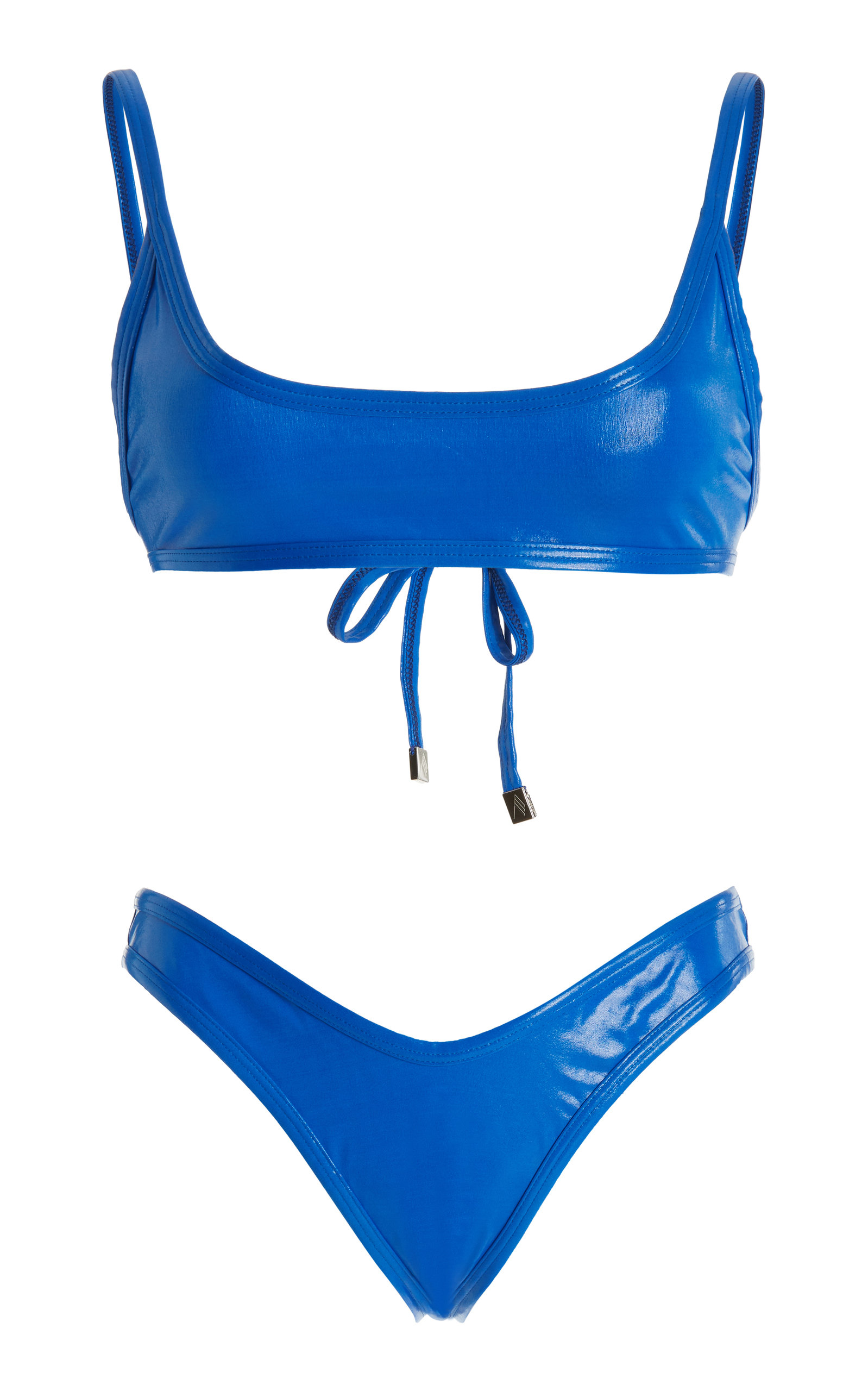 Attico High-shine Bikini Set In Blue,print