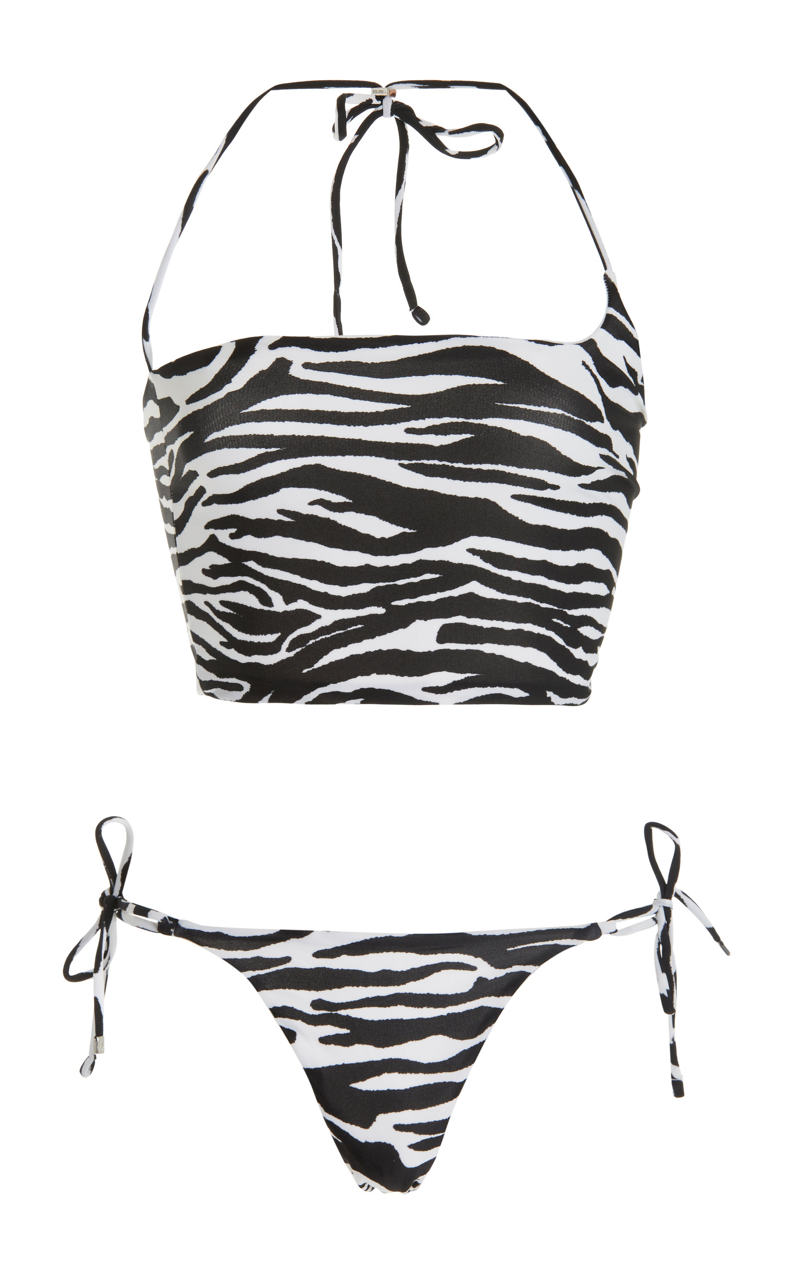 Attico Zebra Print Cross Tie Bikini Set In Black,white