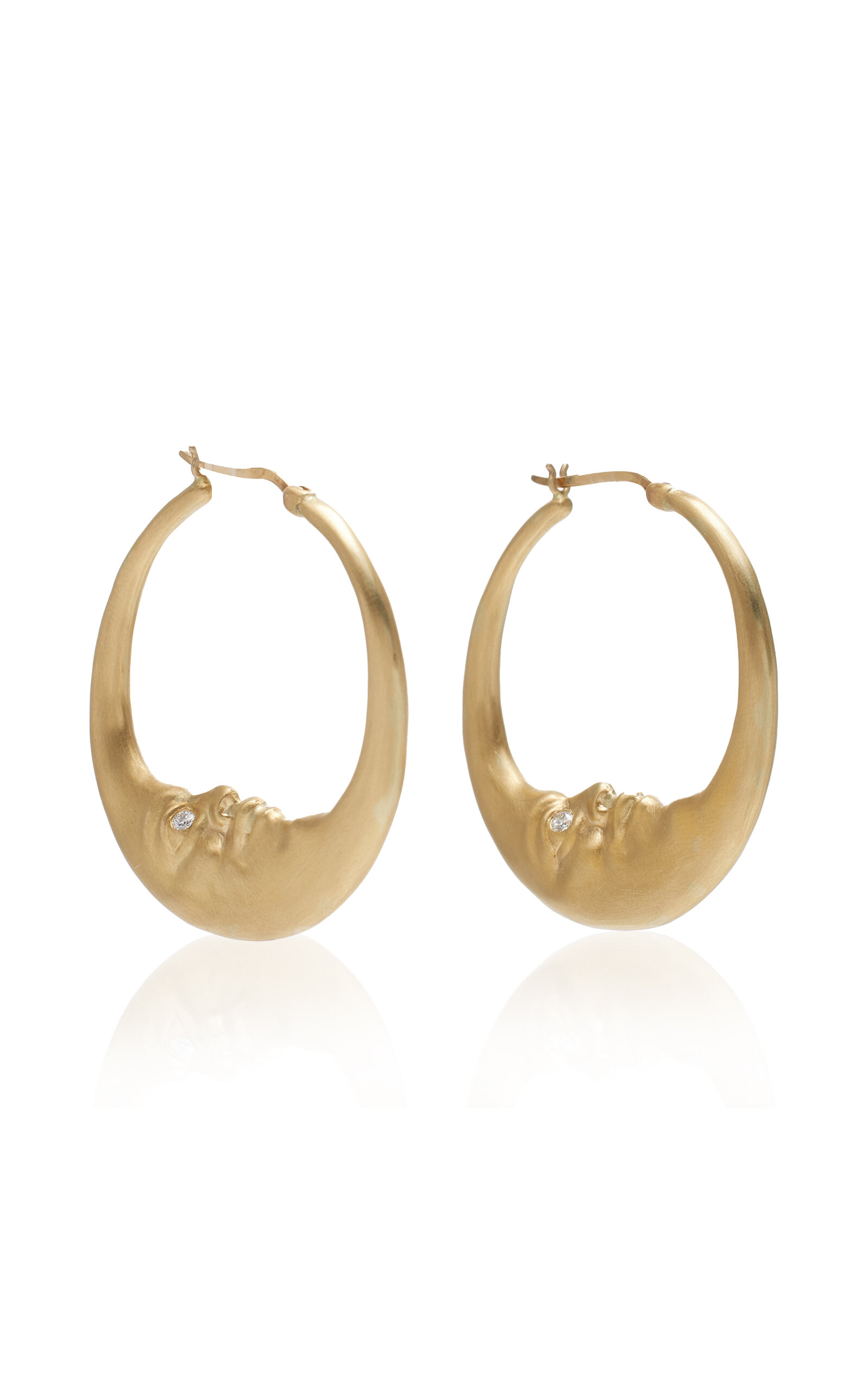 Anthony Lent Women's Large Crescent Moonface 18K Yellow Gold Diamond Earrings