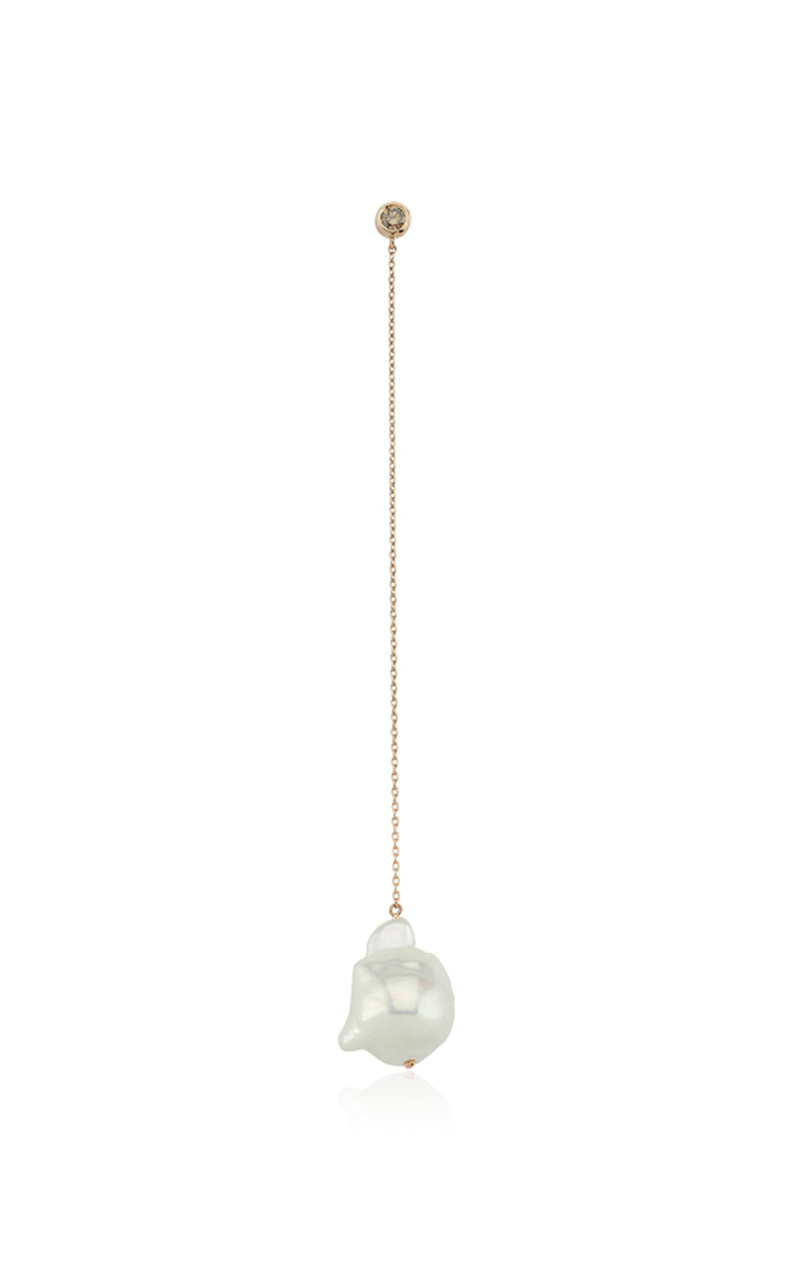 Charms Company Women's Long 14K Rose Gold Single Pearl; Diamond Earring