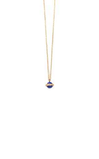 Mini Comet 18K Yellow Gold Lapis, Diamond Necklace展示图