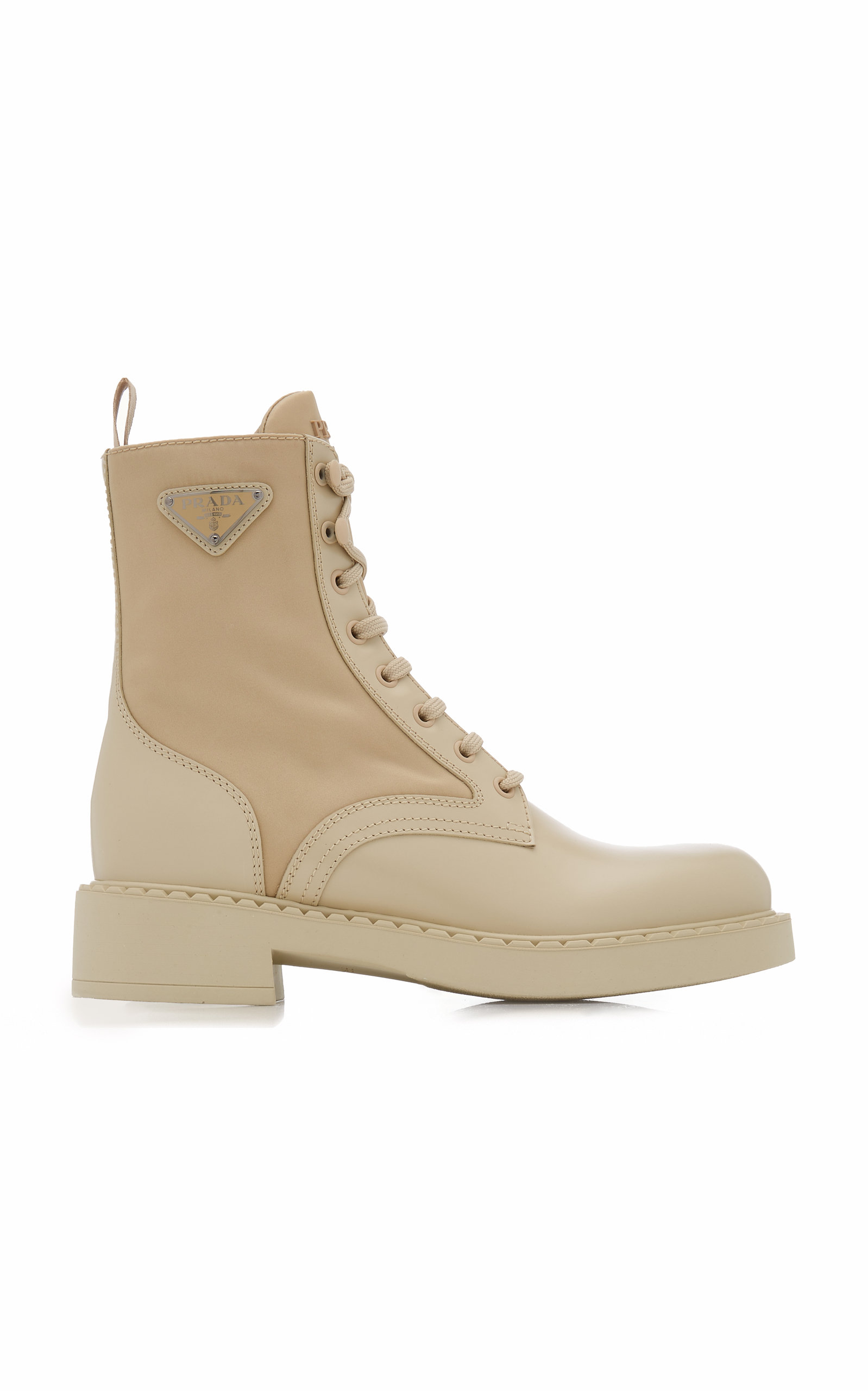 Prada - Women's Re-Nylon and Leather Lace-Up Boots - Neutral - IT 36 - Moda Operandi