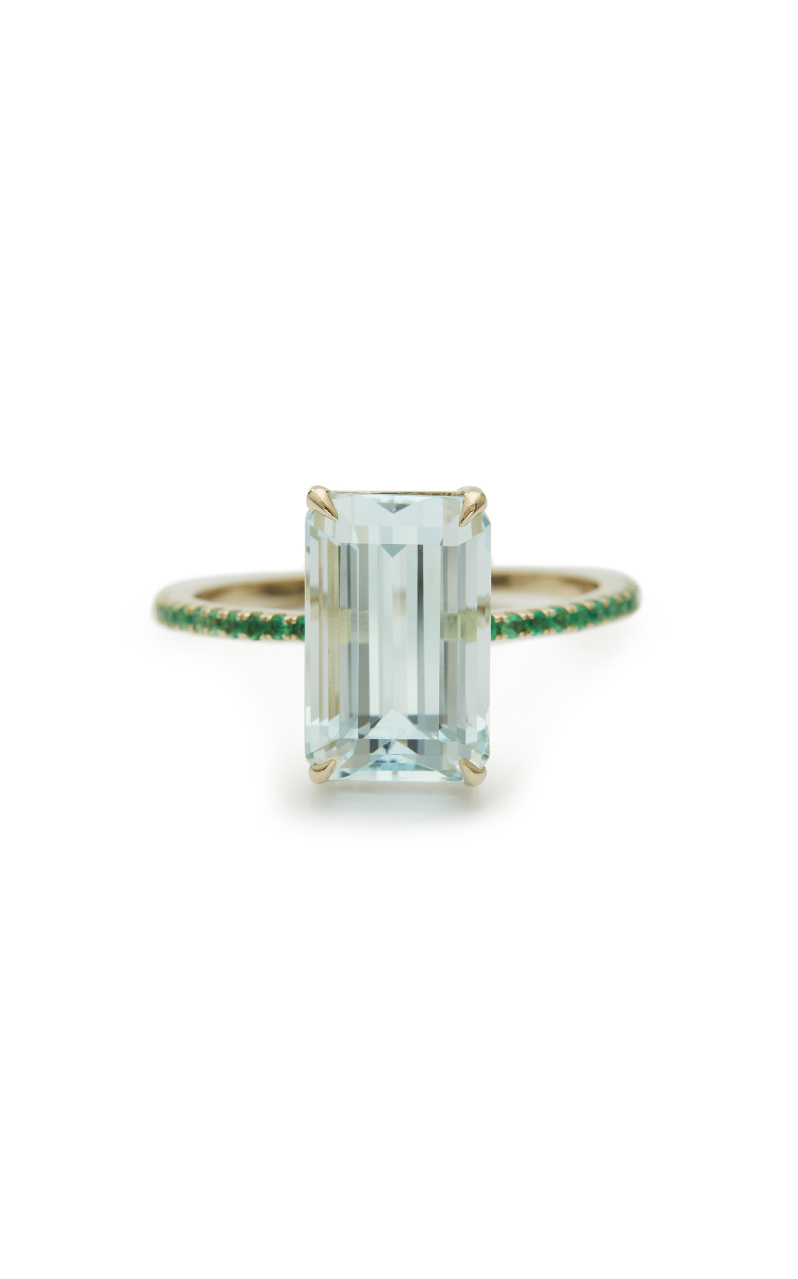 18K Gold; Aquamarine And Emerald Ring