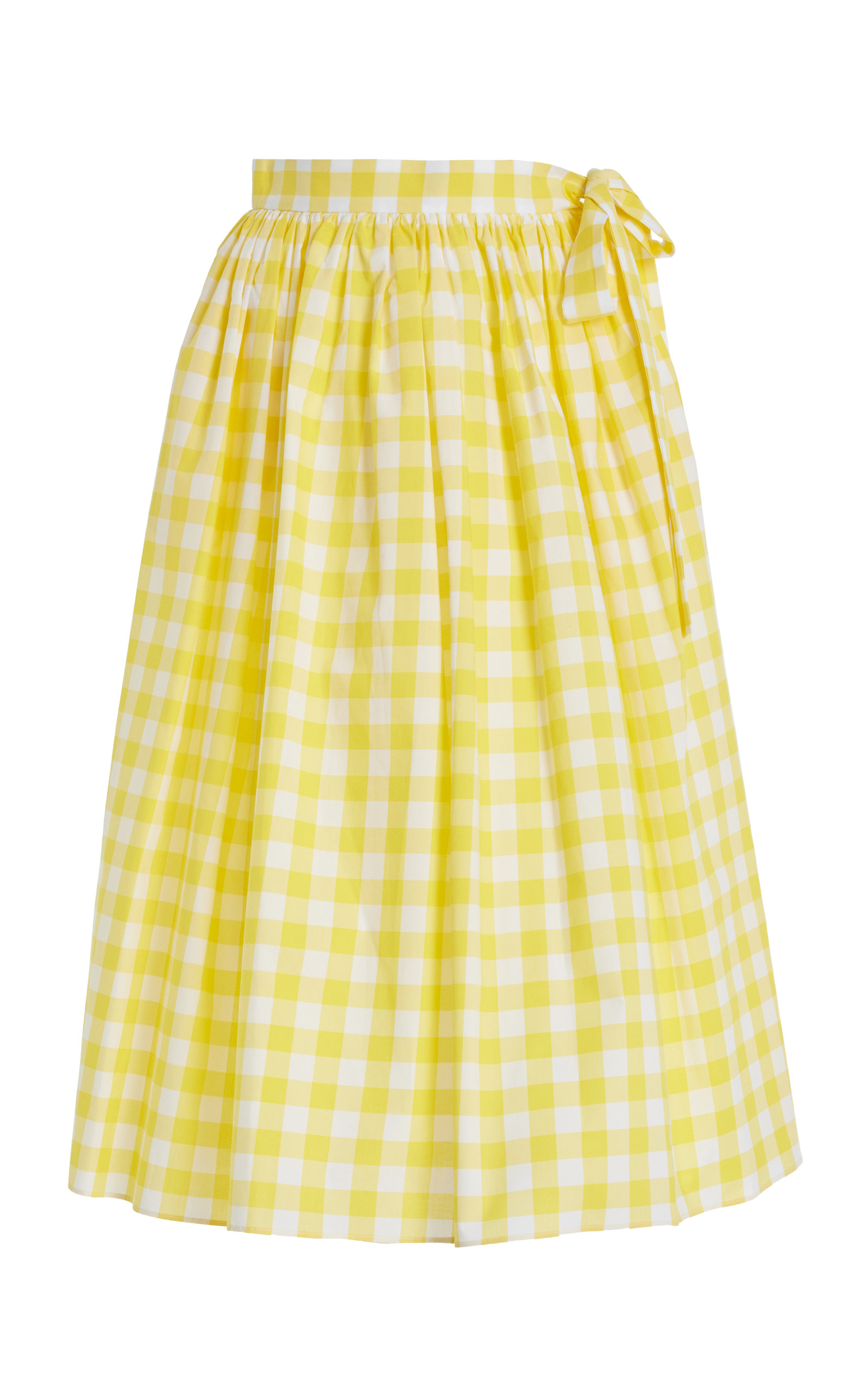 Miu Miu - Women's Cotton Gingham Midi Skirt - Yellow - IT 40 - Moda Operandi