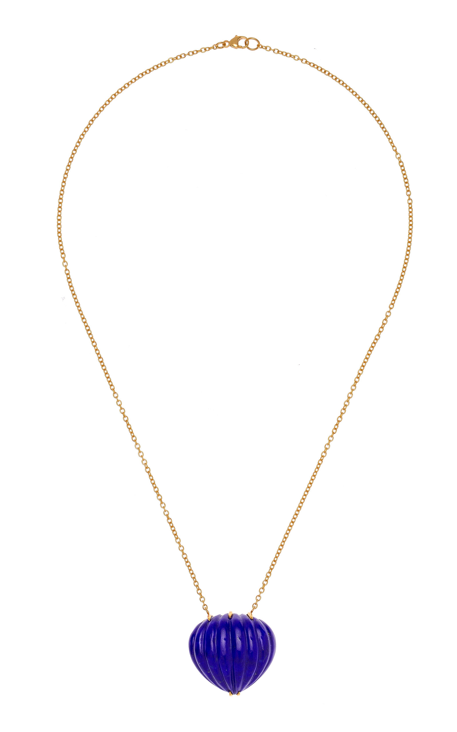 Haute Victoire Women's Lapis Lazuli Carved Heart Necklace