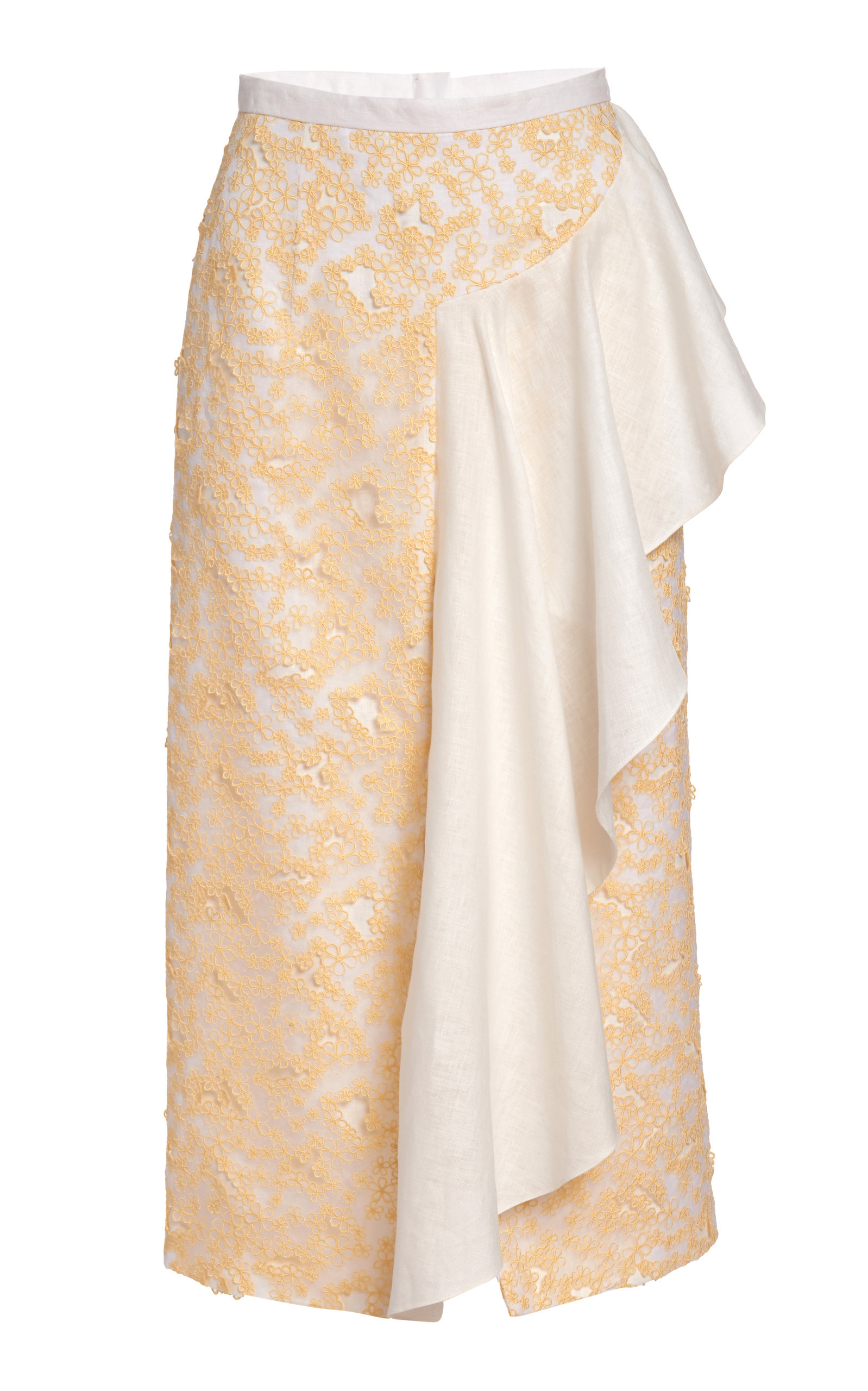 Markarian Women's Delia Ruffled Daisy-Embroidered Midi Skirt