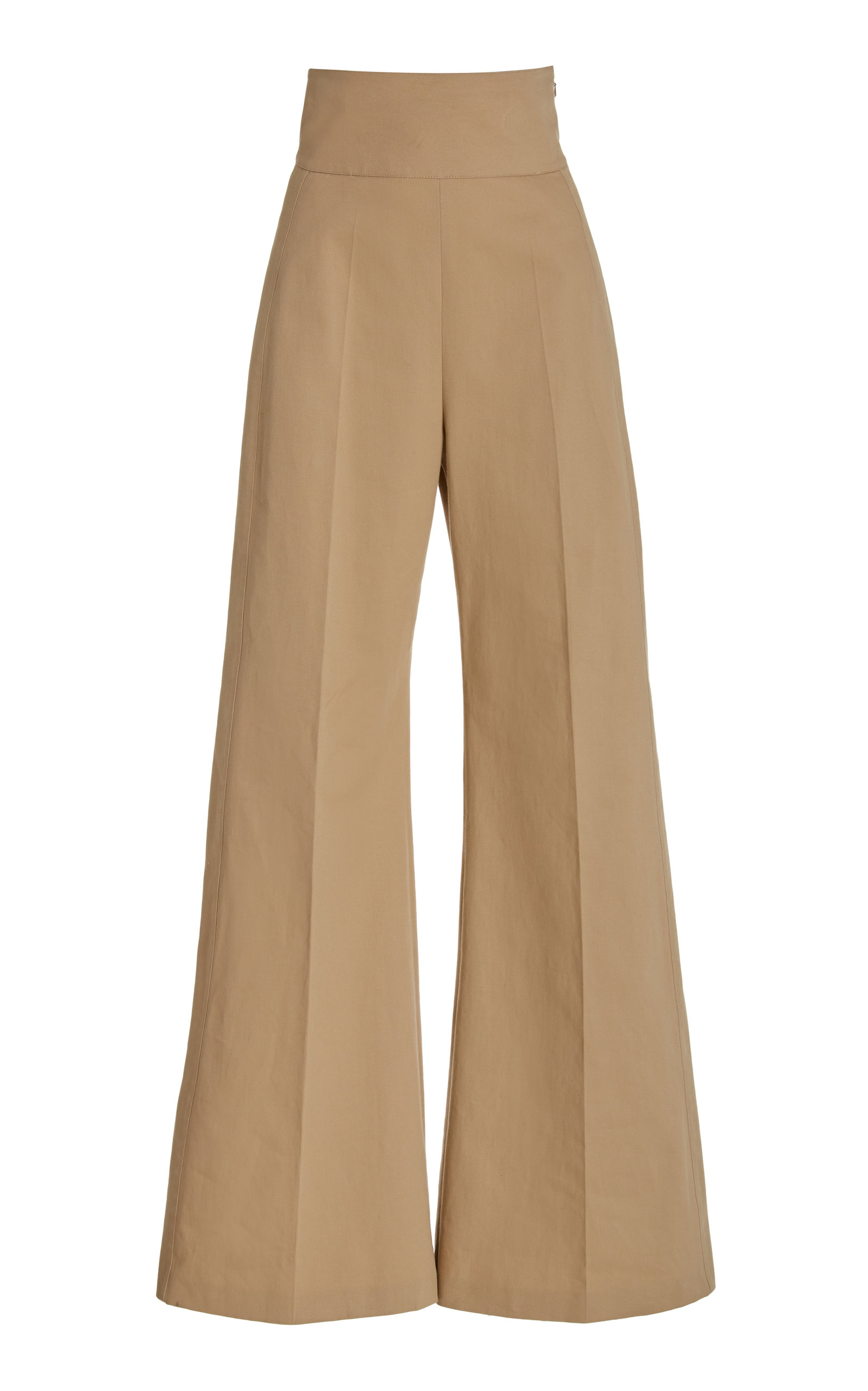 Carolina Herrera - Women's High-Rise Cotton Wide-Leg Trousers - Neutral - Moda Operandi