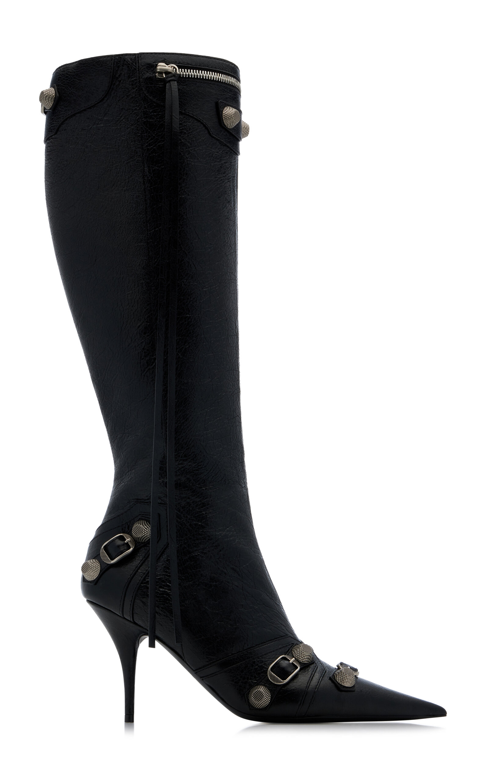 Balenciaga Cagole Leather Knee Boots - Black