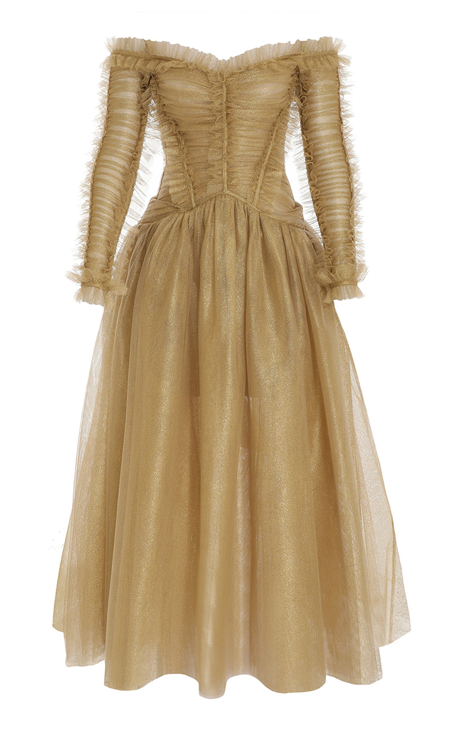 Shop Zimmermann Prima Off-the-shoulder Midi Dress In Gold