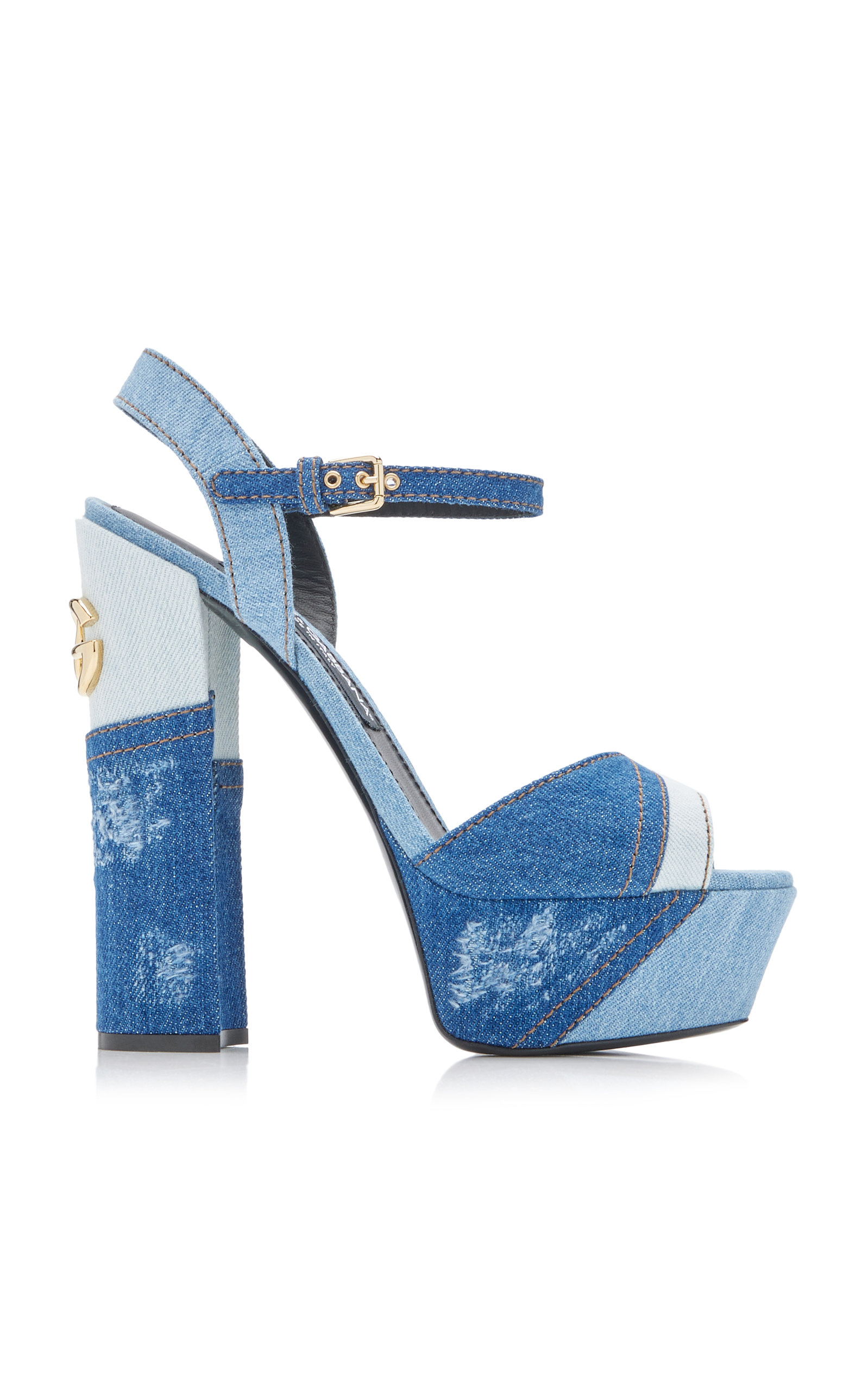 Dolce & Gabbana Keira Patchwork Denim Platform Sandals In Blue